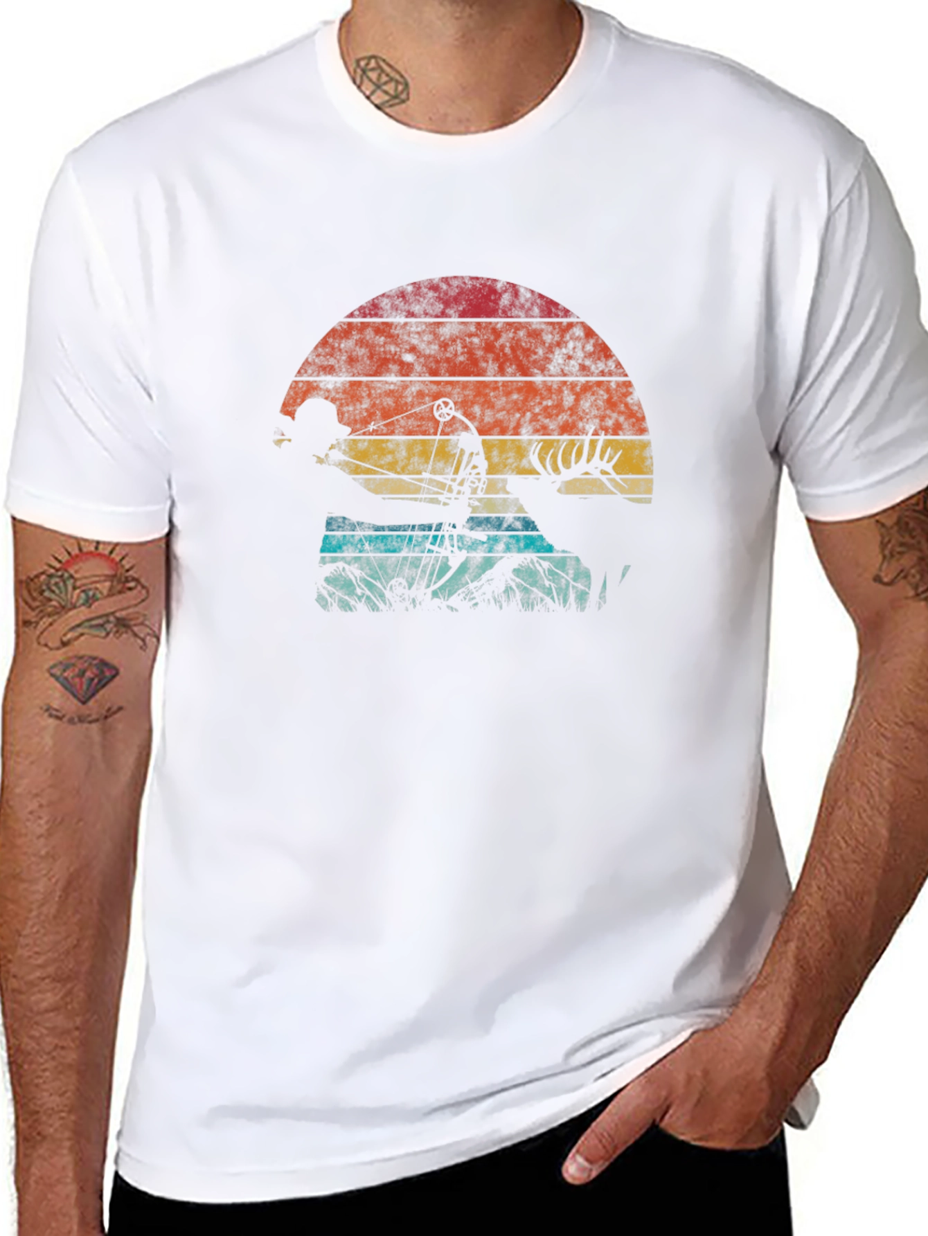 Retro Hunter T-Shirt - Bow Hunting Deer Design