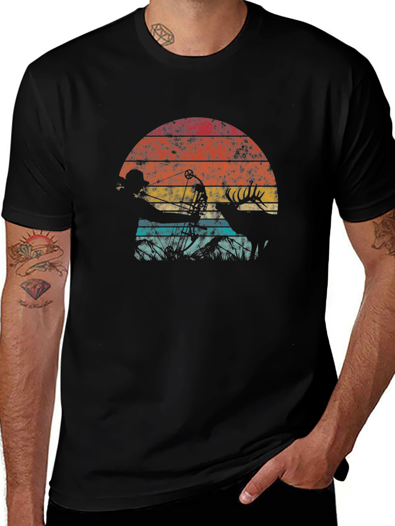Retro Hunter T-Shirt - Bow Hunting Deer Design