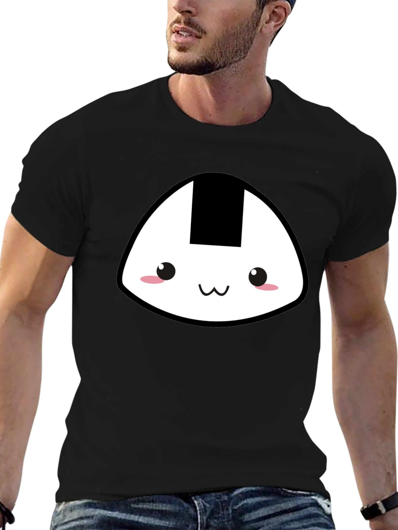 Cute Onigiri Graphic Tee - Black