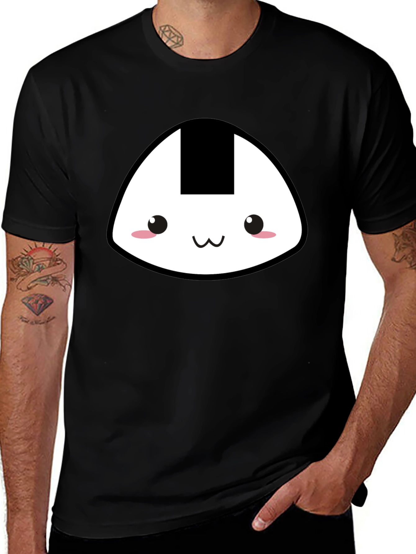 Cute Onigiri Graphic Tee - Black
