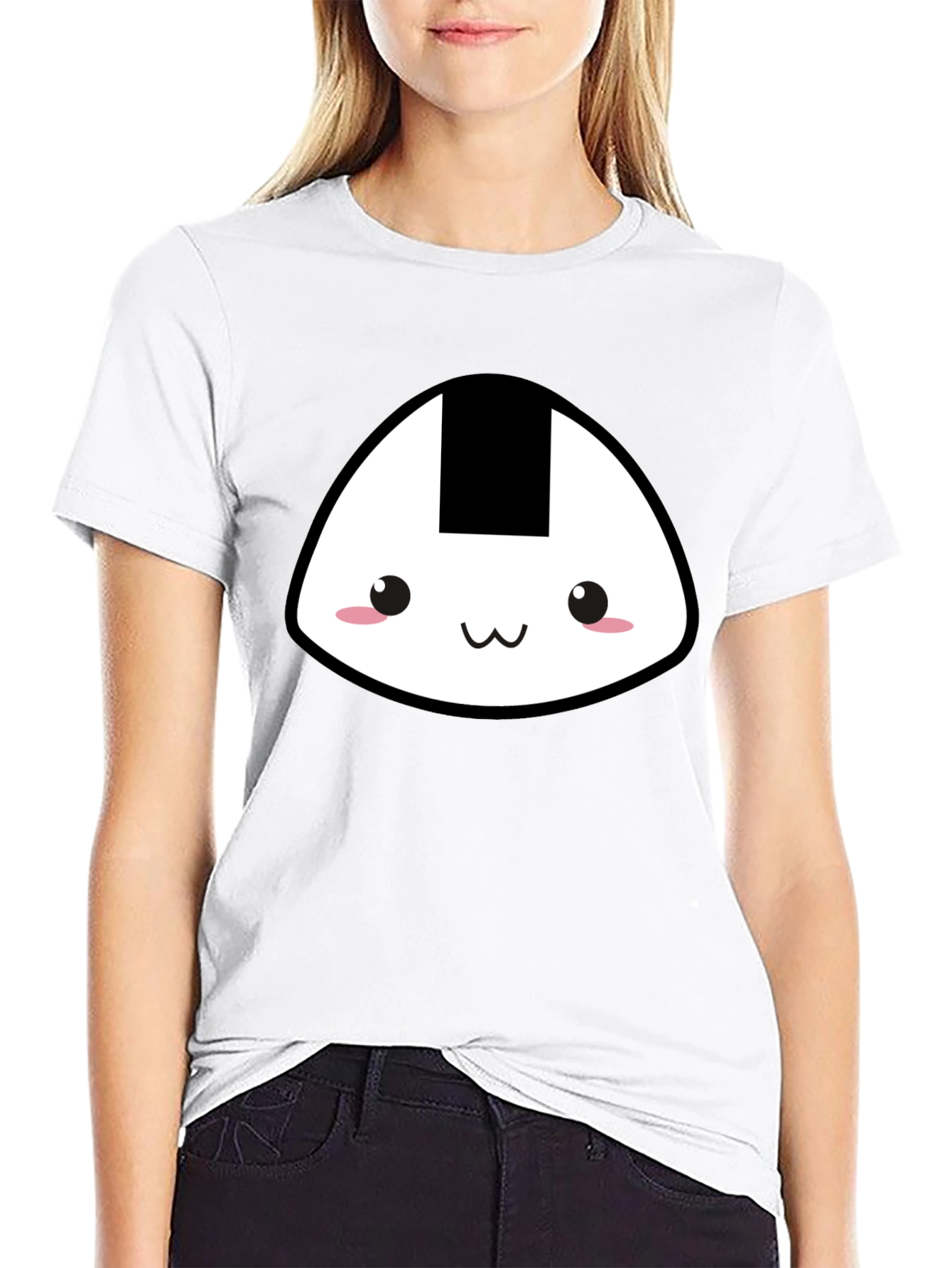 Cute Onigiri Graphic Tee - Black