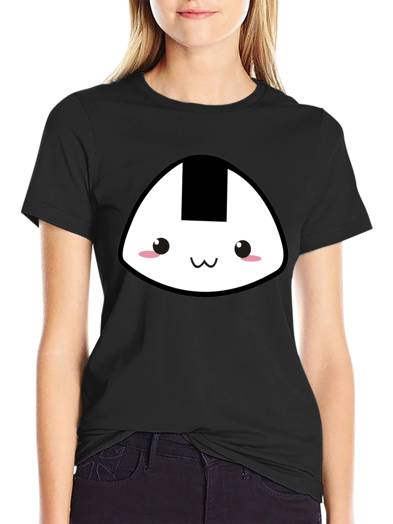 Cute Onigiri Graphic Tee - Black