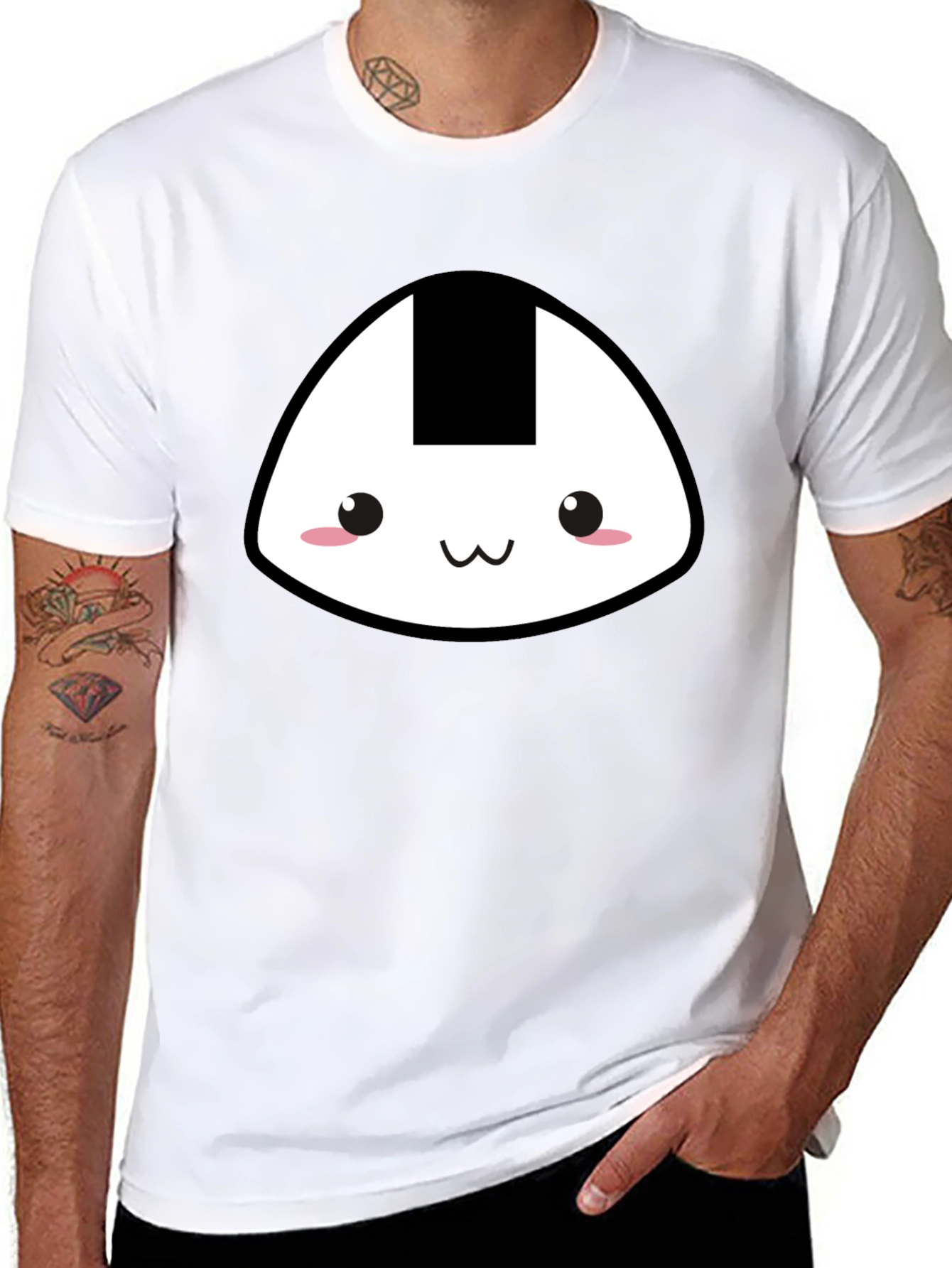 Cute Onigiri Graphic Tee - Black