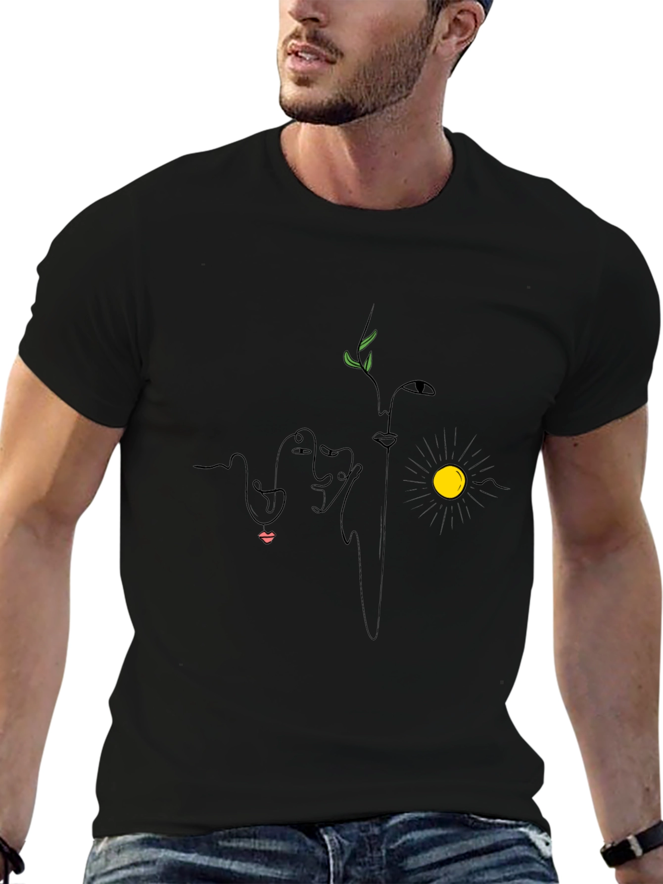 Abstract Faces Graphic Black T-Shirt