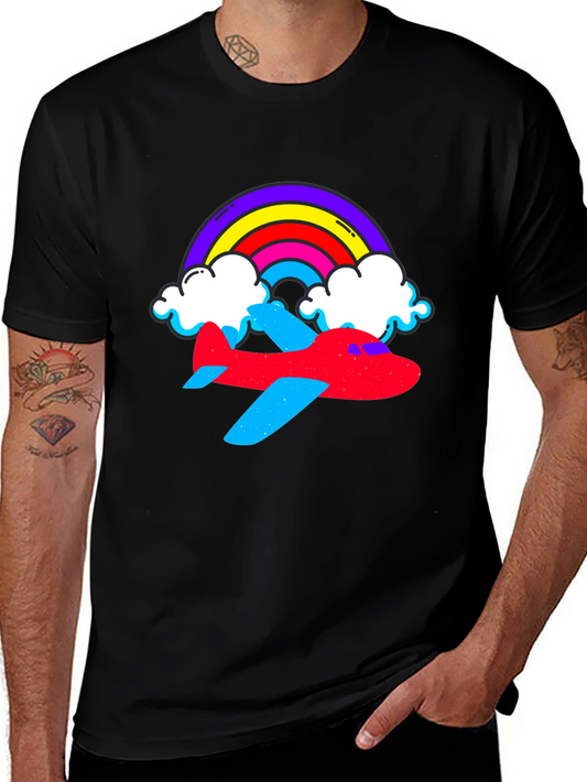 Rainbow Airplane Graphic Tee - Black