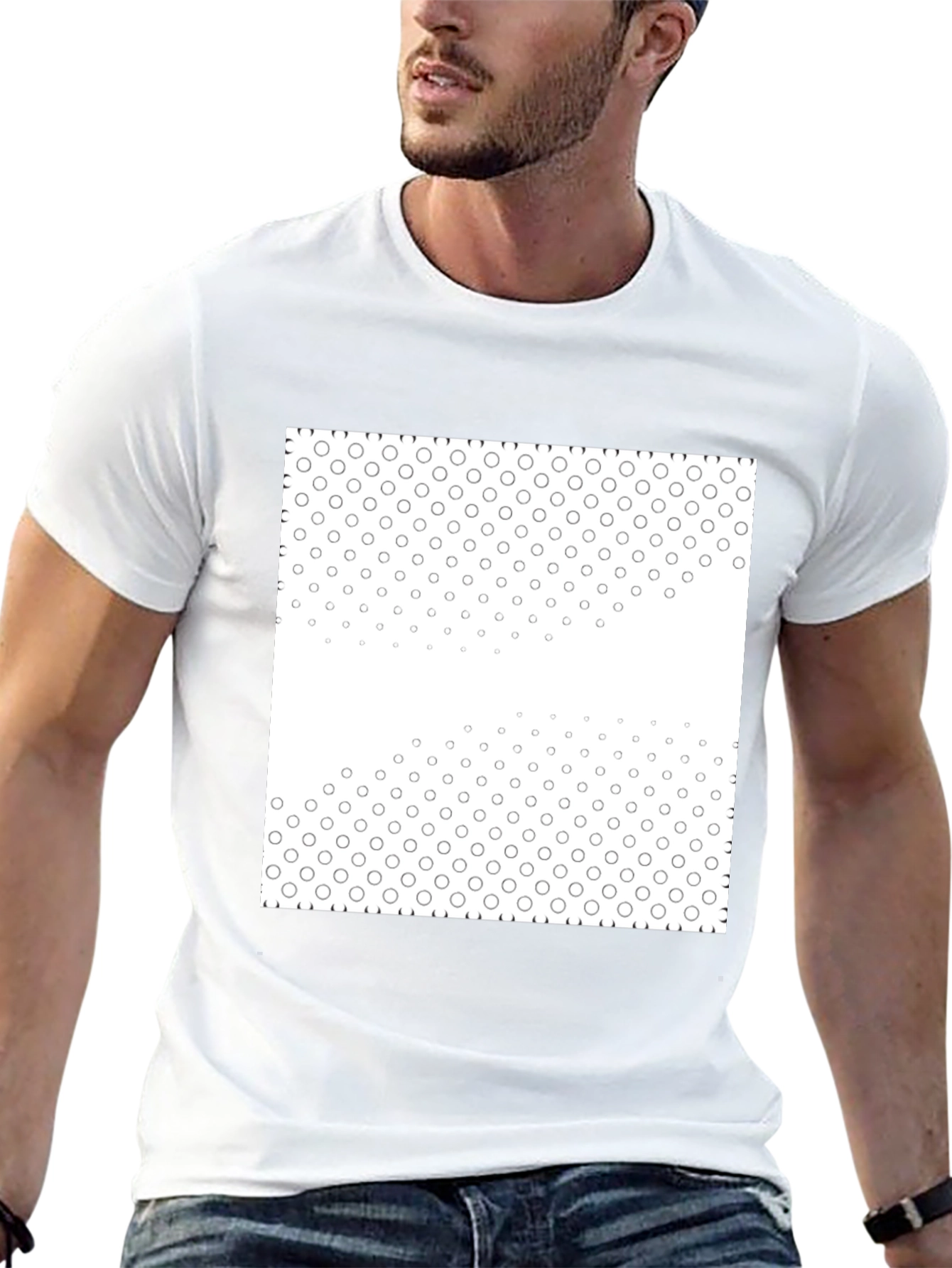 Black Tee with Geometric Circle Pattern