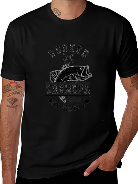 Hooked Grandpa Fishing T-Shirt - Mens Black
