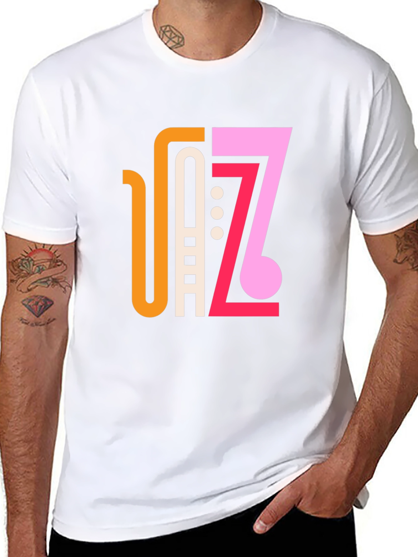 Stylish Jazz Graphic Black T-Shirt