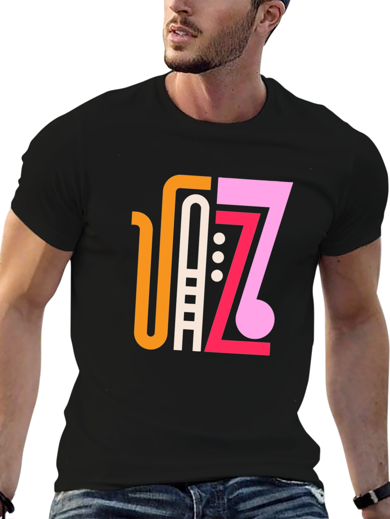Stylish Jazz Graphic Black T-Shirt