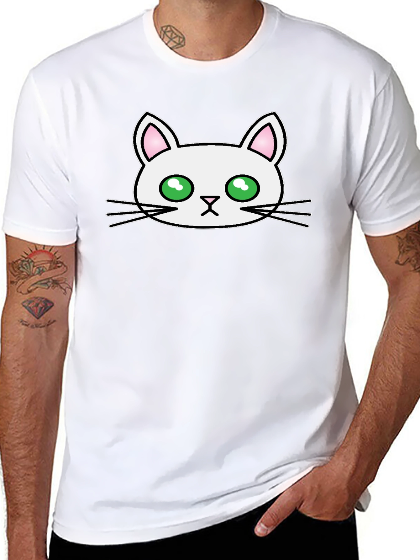 Cute Cat Graphic Tee - Mens Black T-Shirt