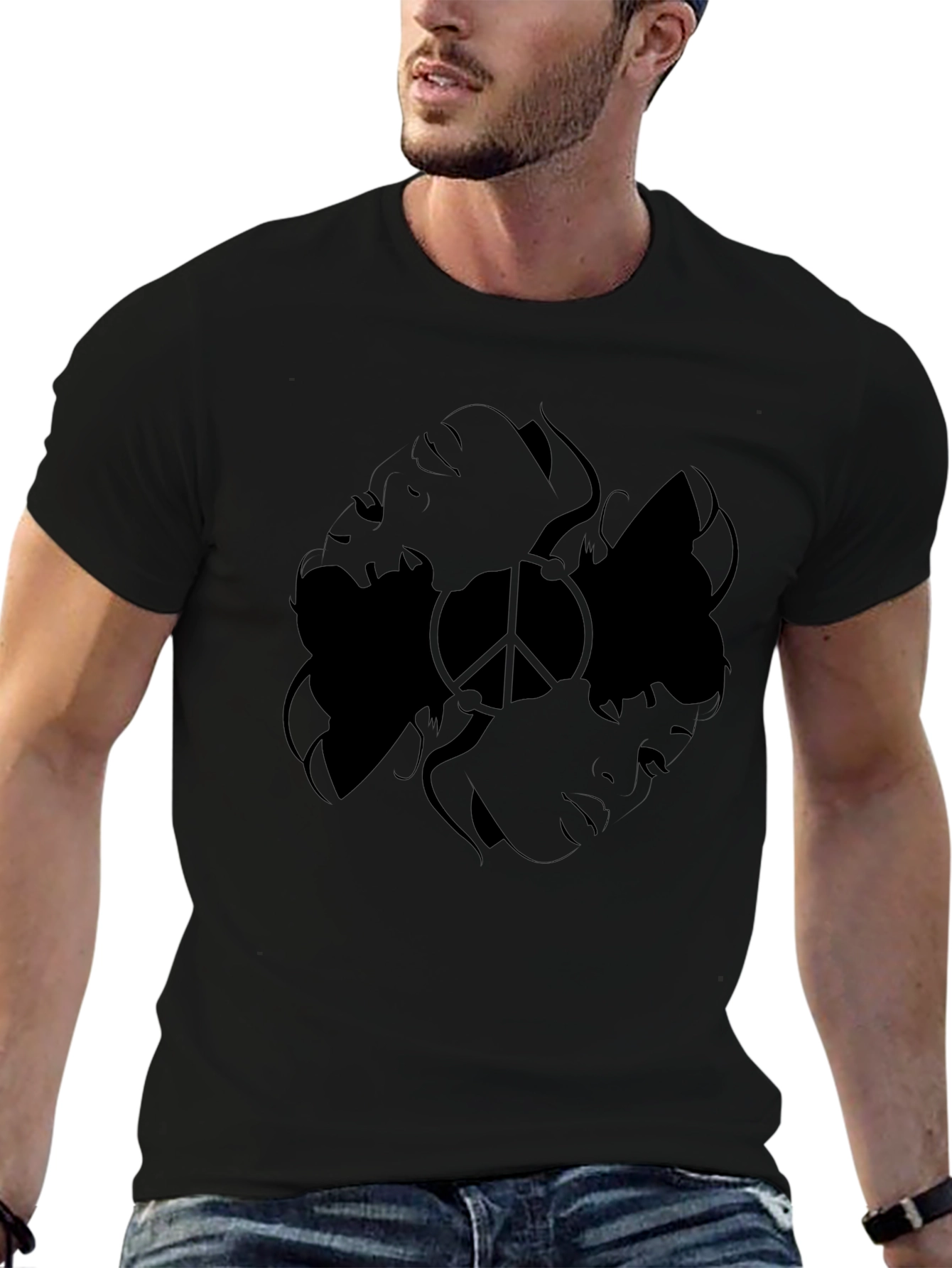 Black Graphic Tee - Peace Sign Design