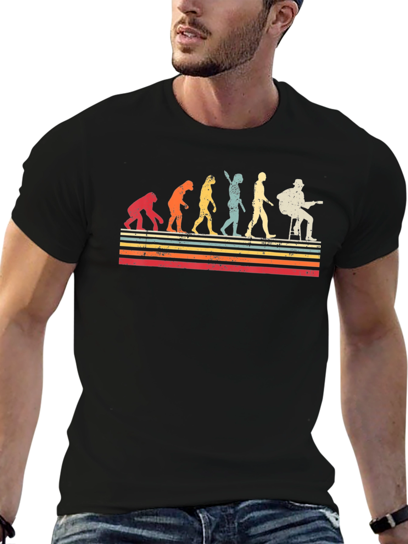Evolution of Guitarist Graphic Tee - Retro Style