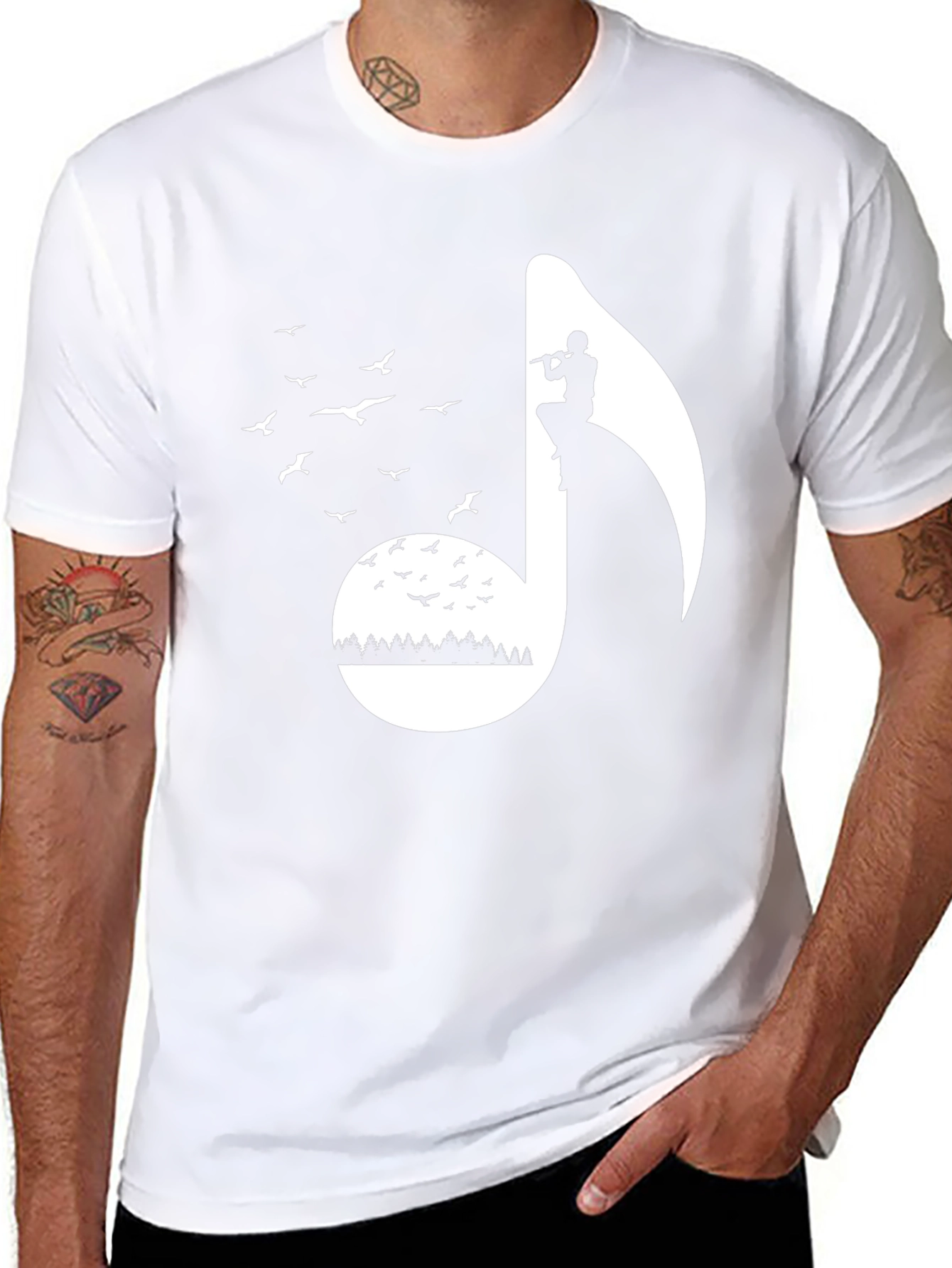 Musical Note Graphic Tee - Nature Inspired Flute Player