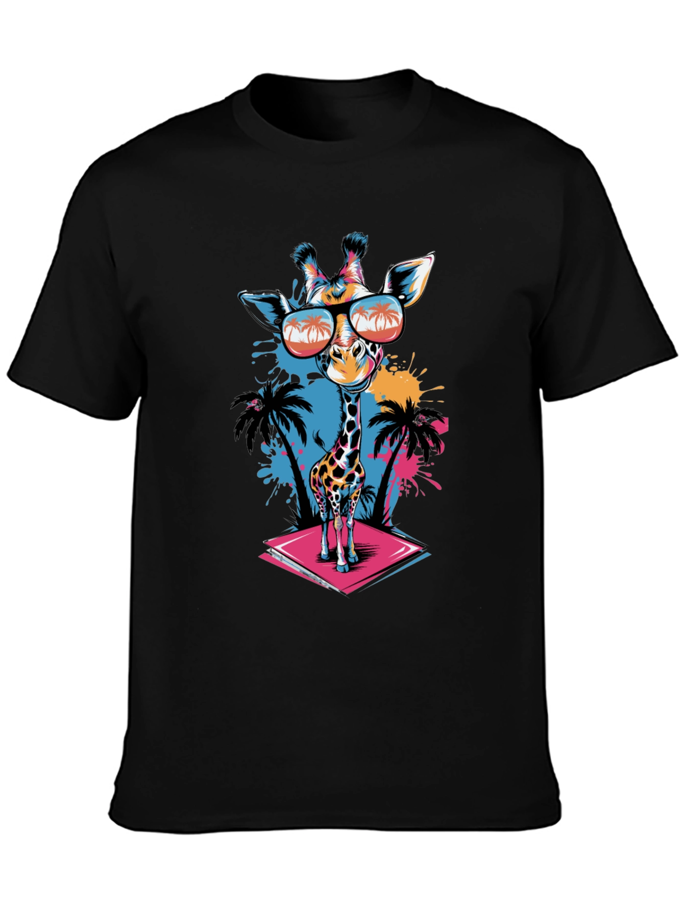 Cool Giraffe Graphic Tee - Black Cotton T-Shirt