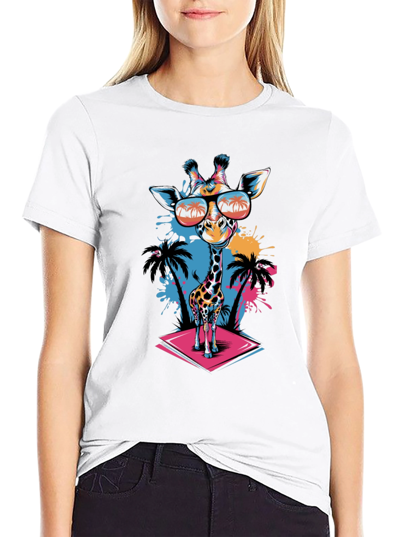 Cool Giraffe Graphic Tee - Black Cotton T-Shirt