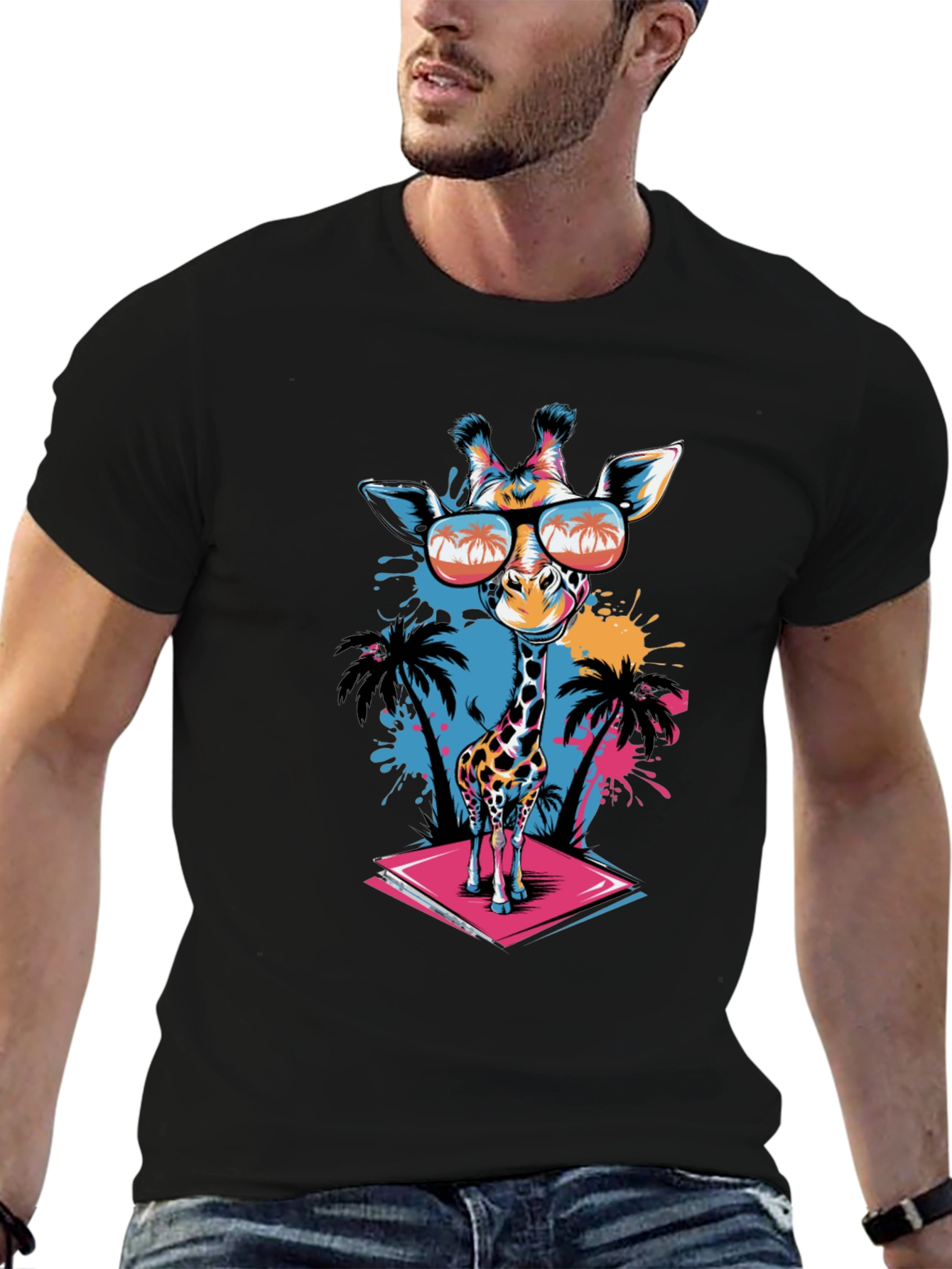 Cool Giraffe Graphic Tee - Black Cotton T-Shirt
