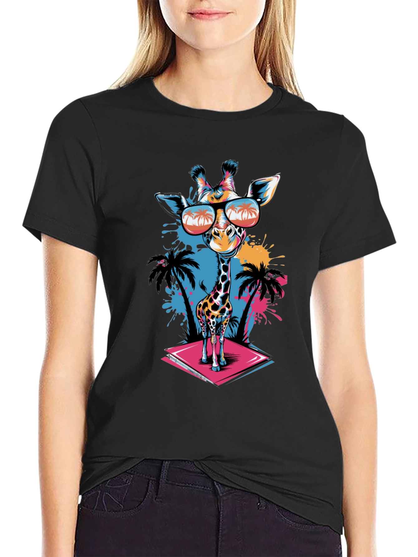 Cool Giraffe Graphic Tee - Black Cotton T-Shirt