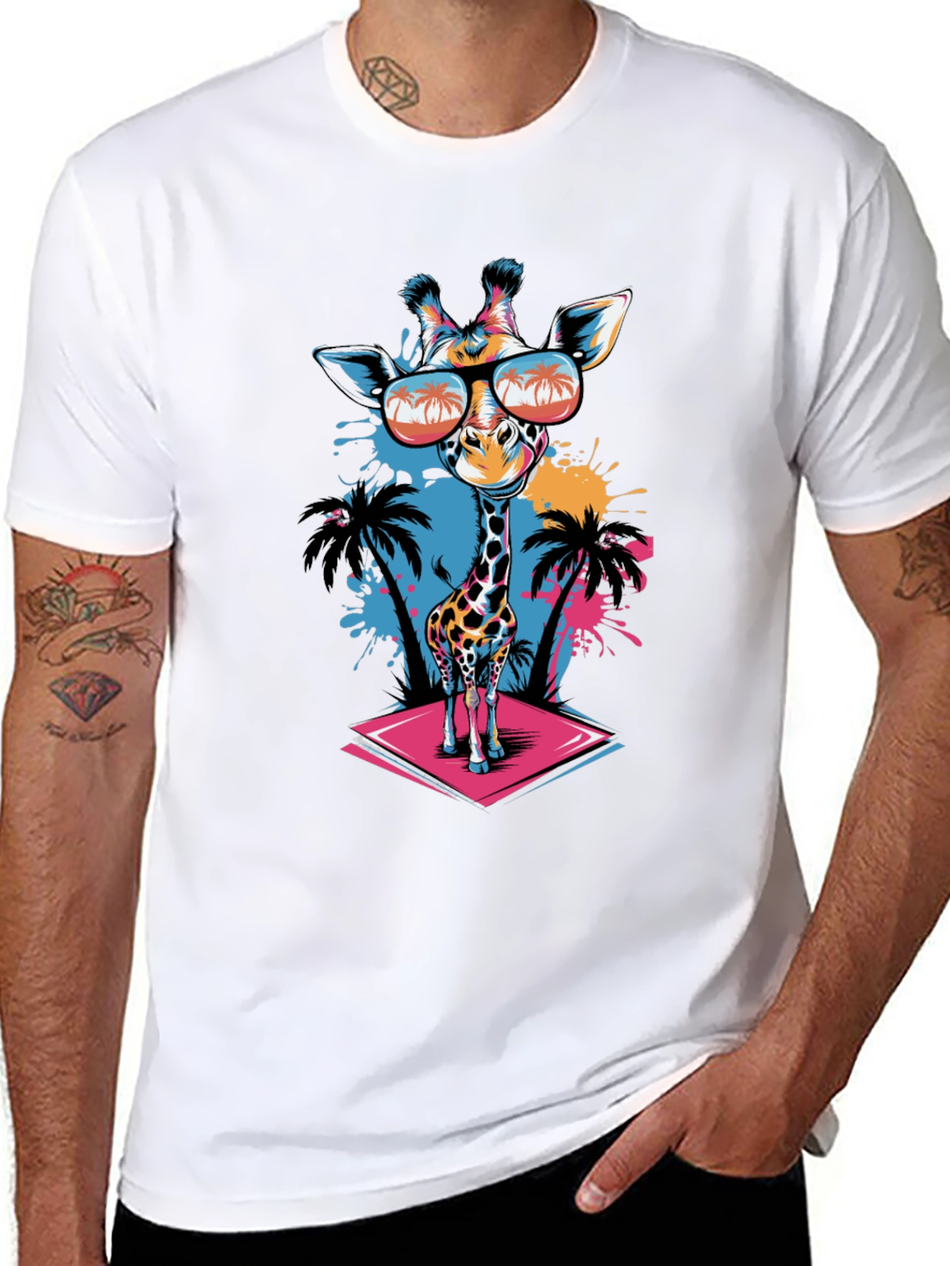 Cool Giraffe Graphic Tee - Black Cotton T-Shirt