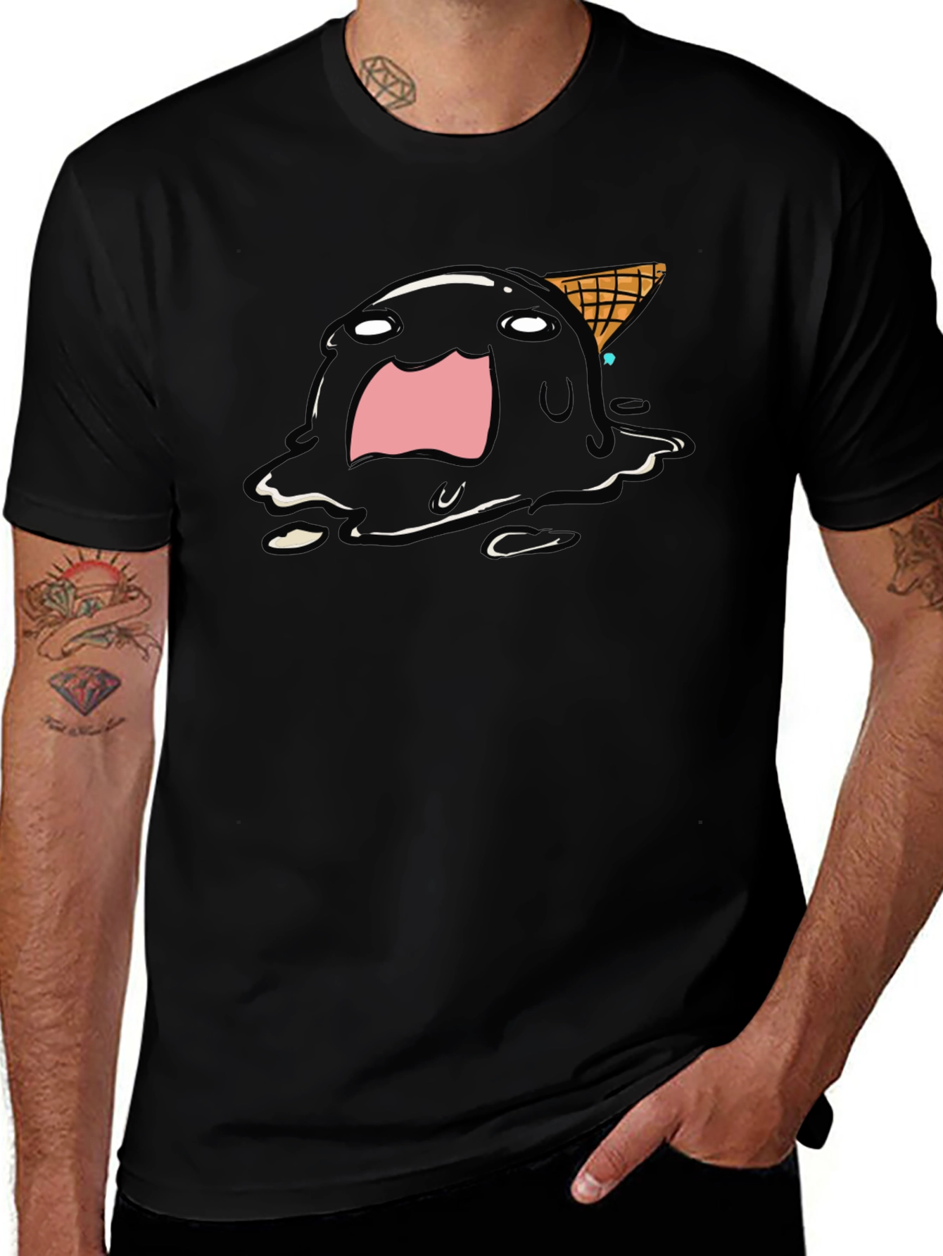 Melting Ice Cream Graphic Tee - Funny Cartoon Shirt