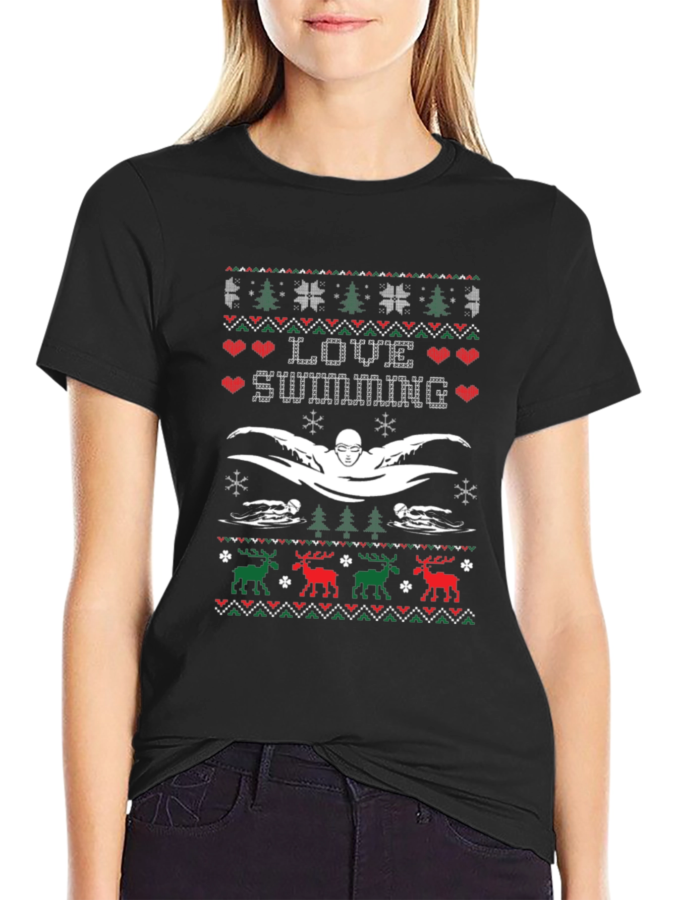Love Swimming Ugly Christmas Sweater T-Shirt