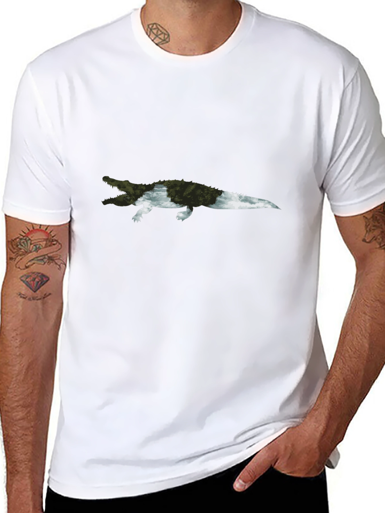 Crocodile Nature Graphic T-Shirt - Black