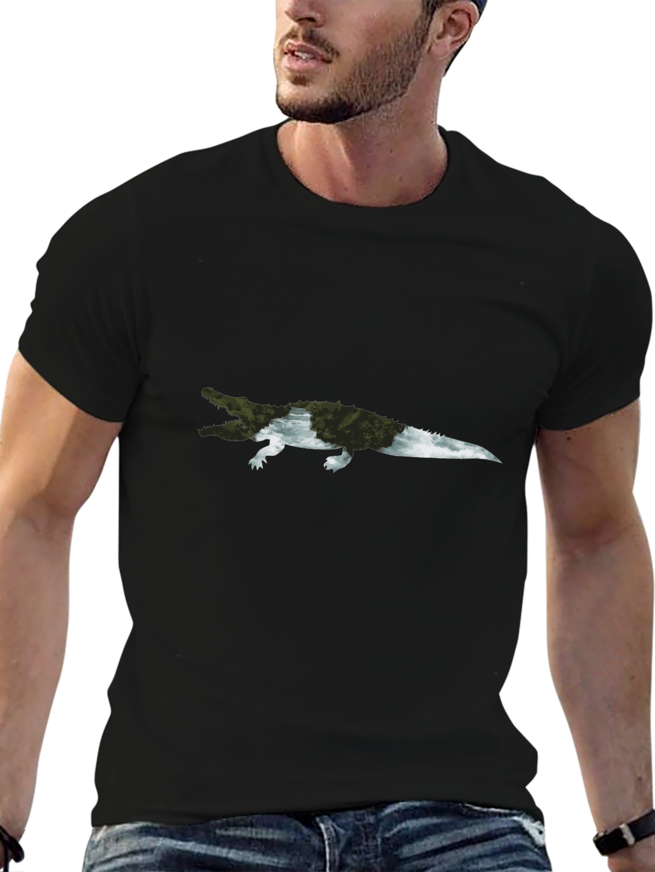 Crocodile Nature Graphic T-Shirt - Black