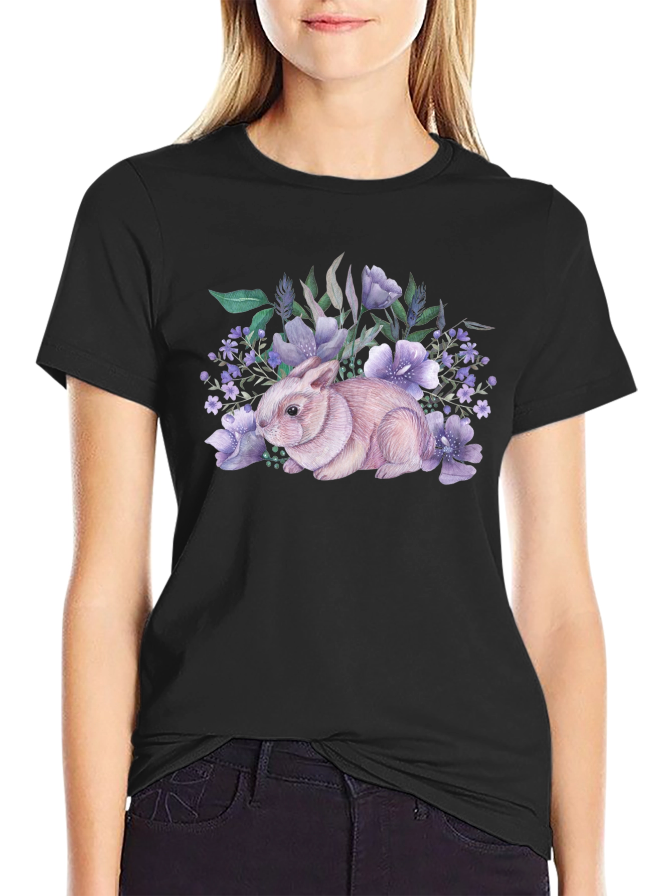 Floral Bunny Graphic T-Shirt