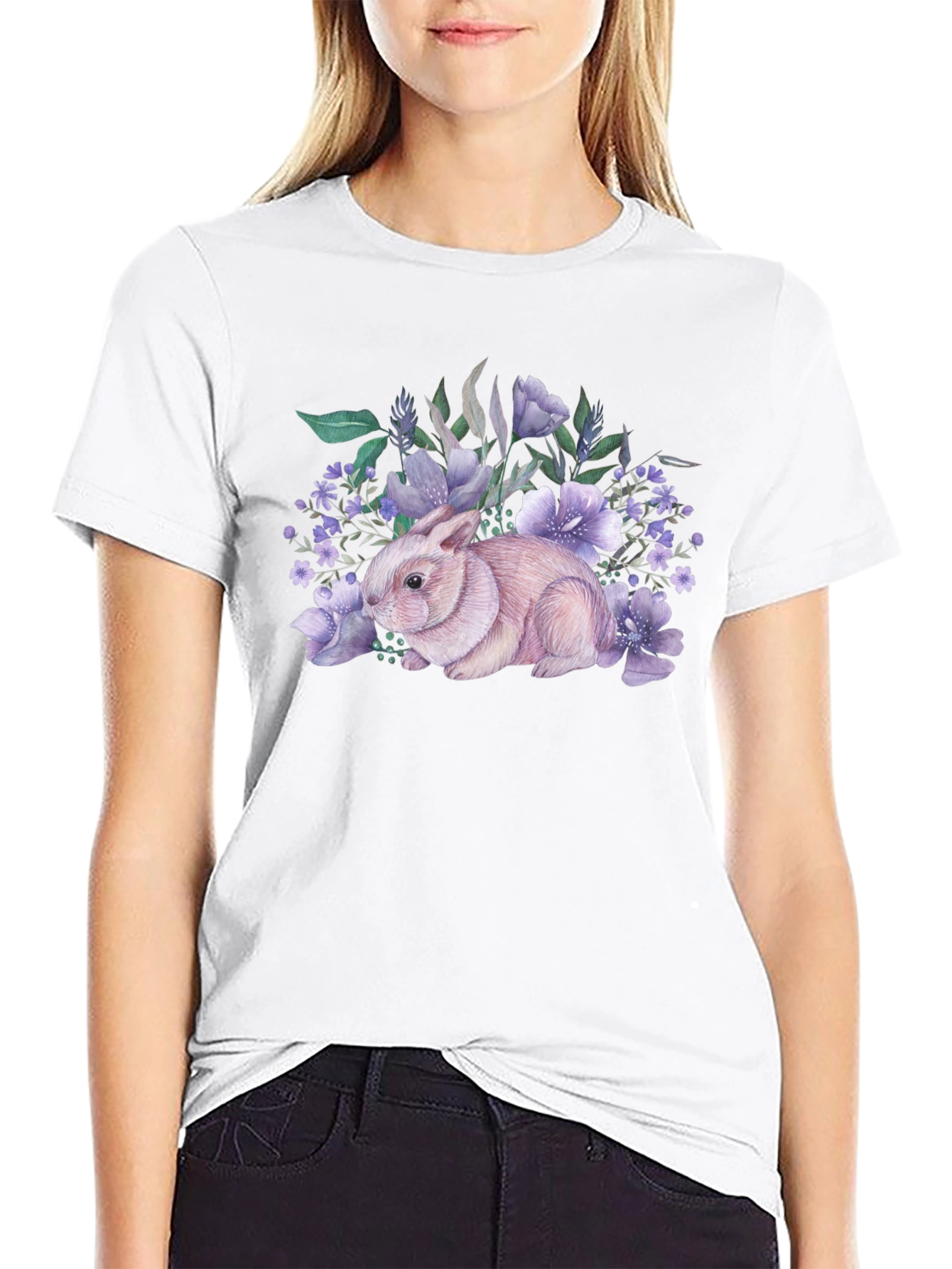 Floral Bunny Graphic T-Shirt
