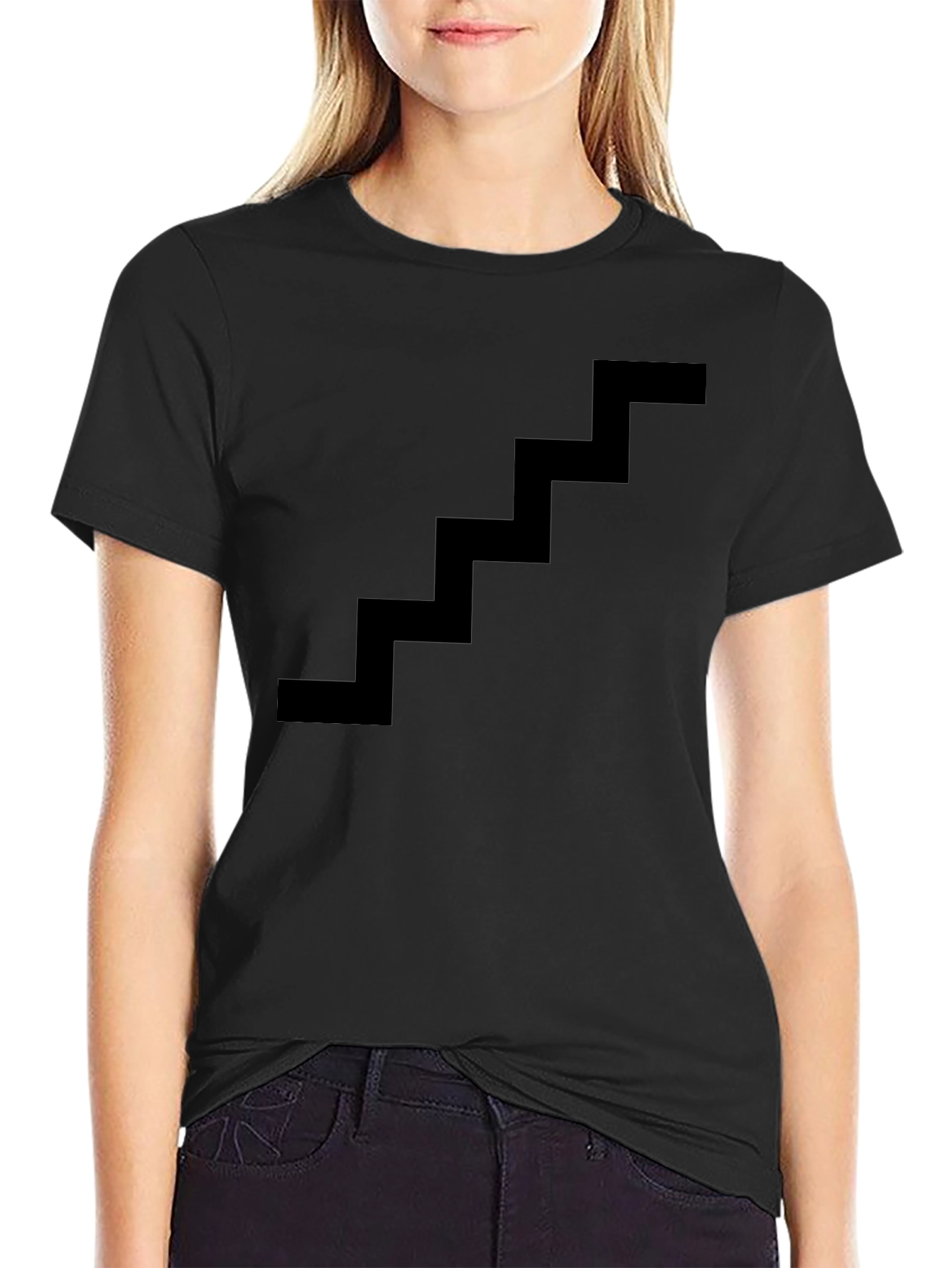 Minimalist Staircase Design Black Cotton T-Shirt