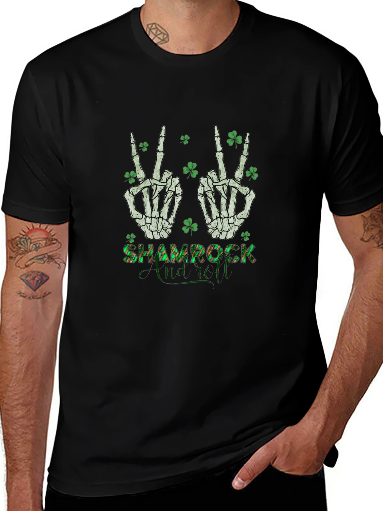 Shamrock Skeleton Peace Sign T-Shirt
