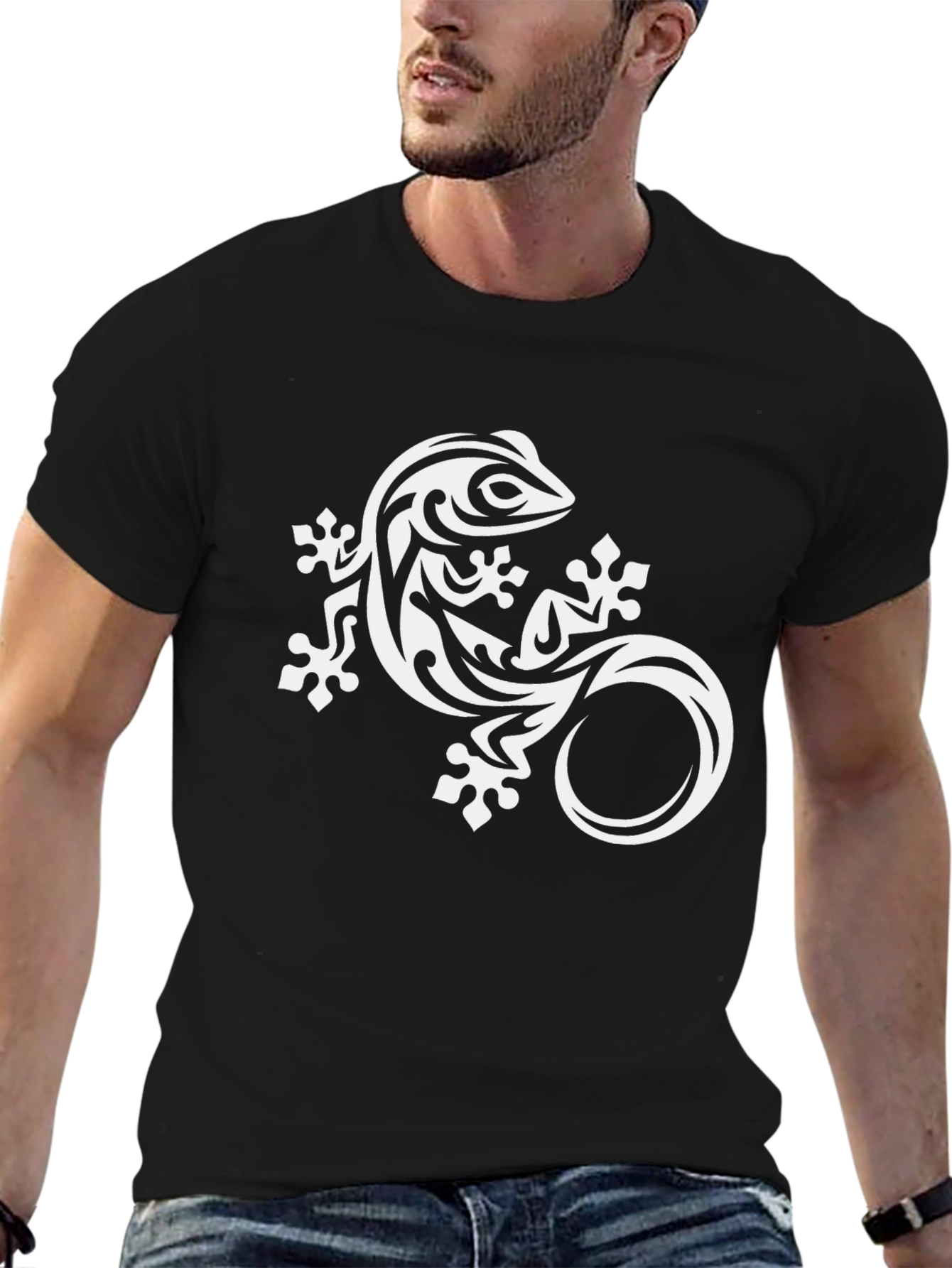 Tribal Gecko Graphic Tee - Black