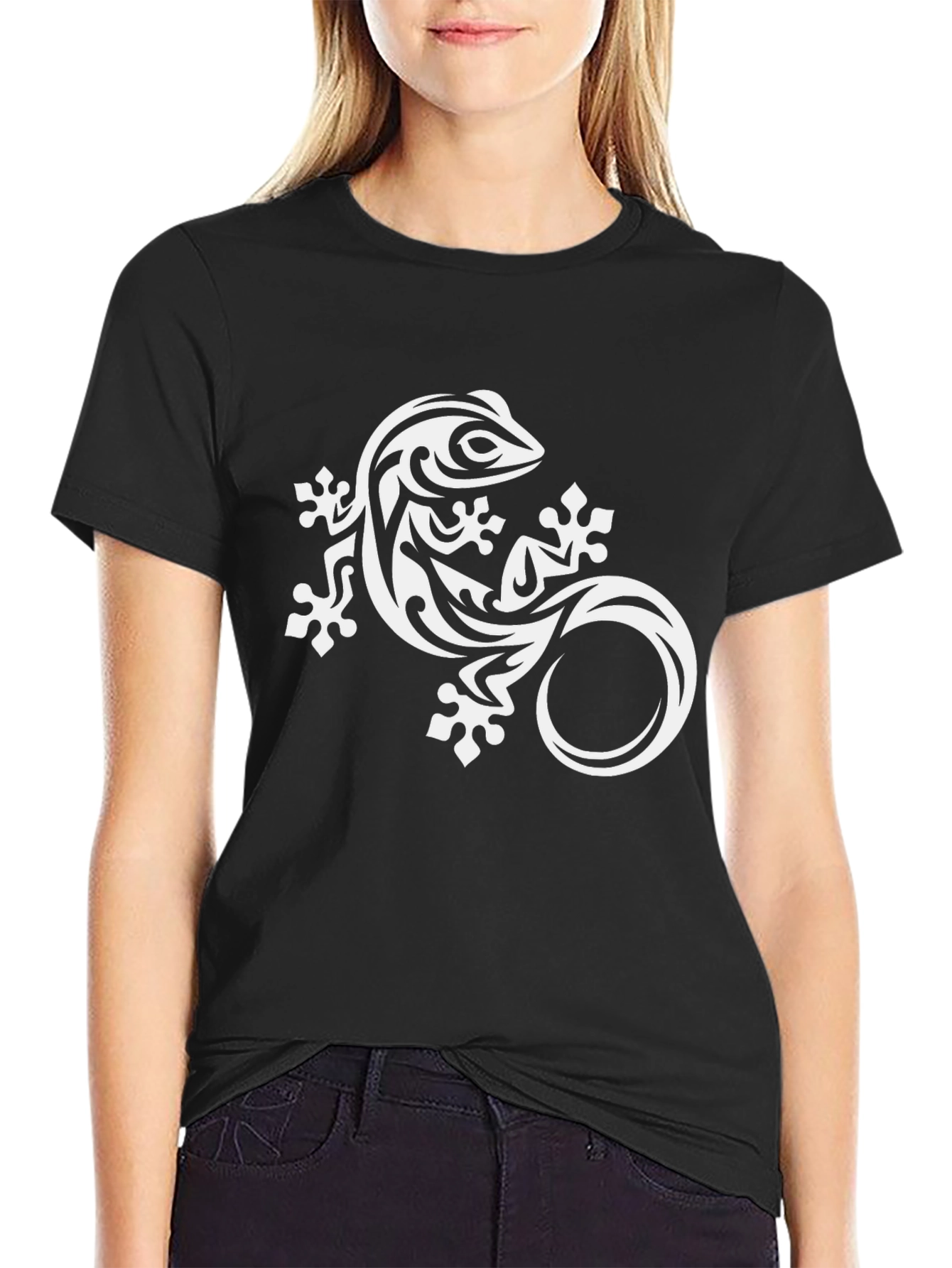 Tribal Gecko Graphic Tee - Black