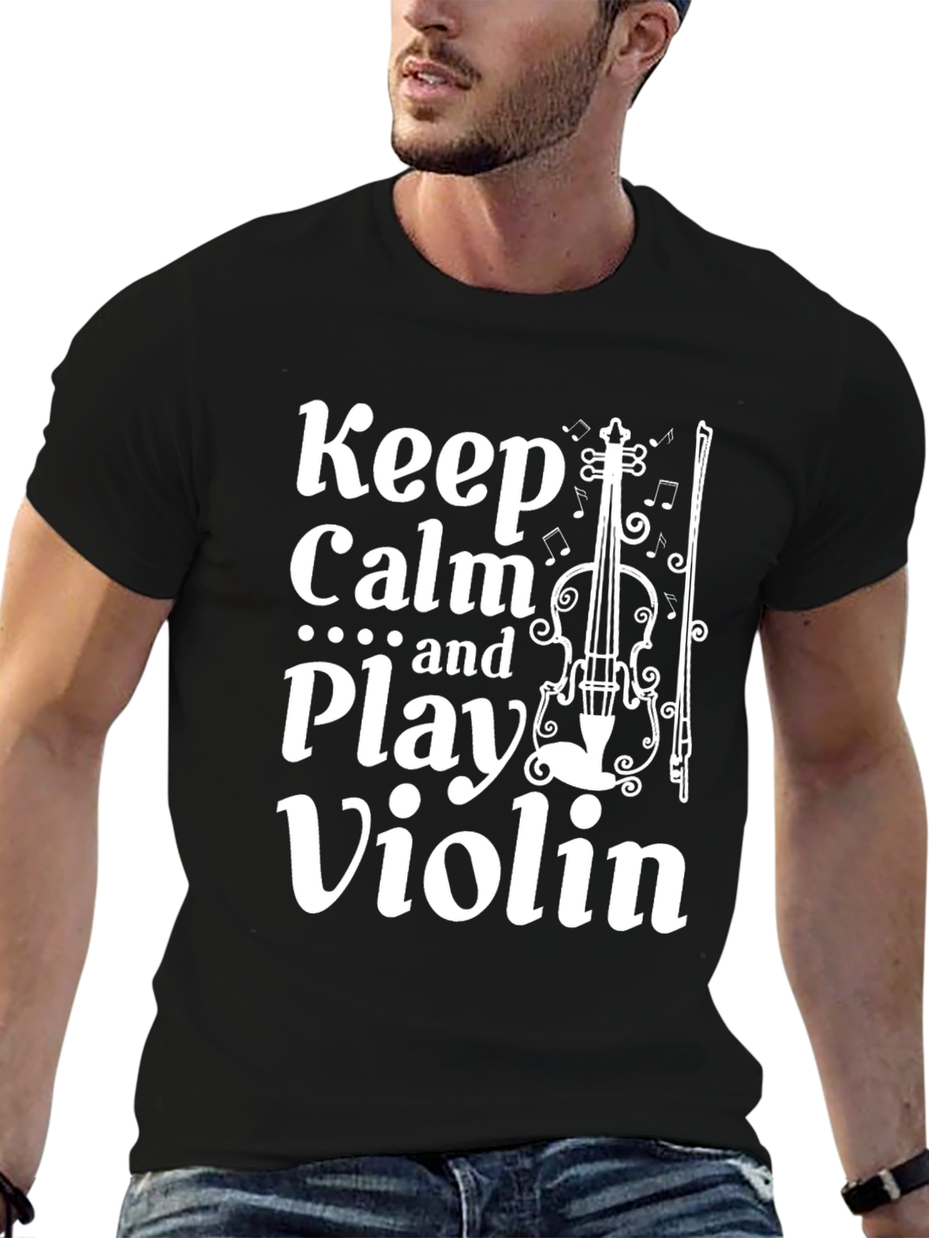 Keep Calm and Play Violin Black T-Shirt