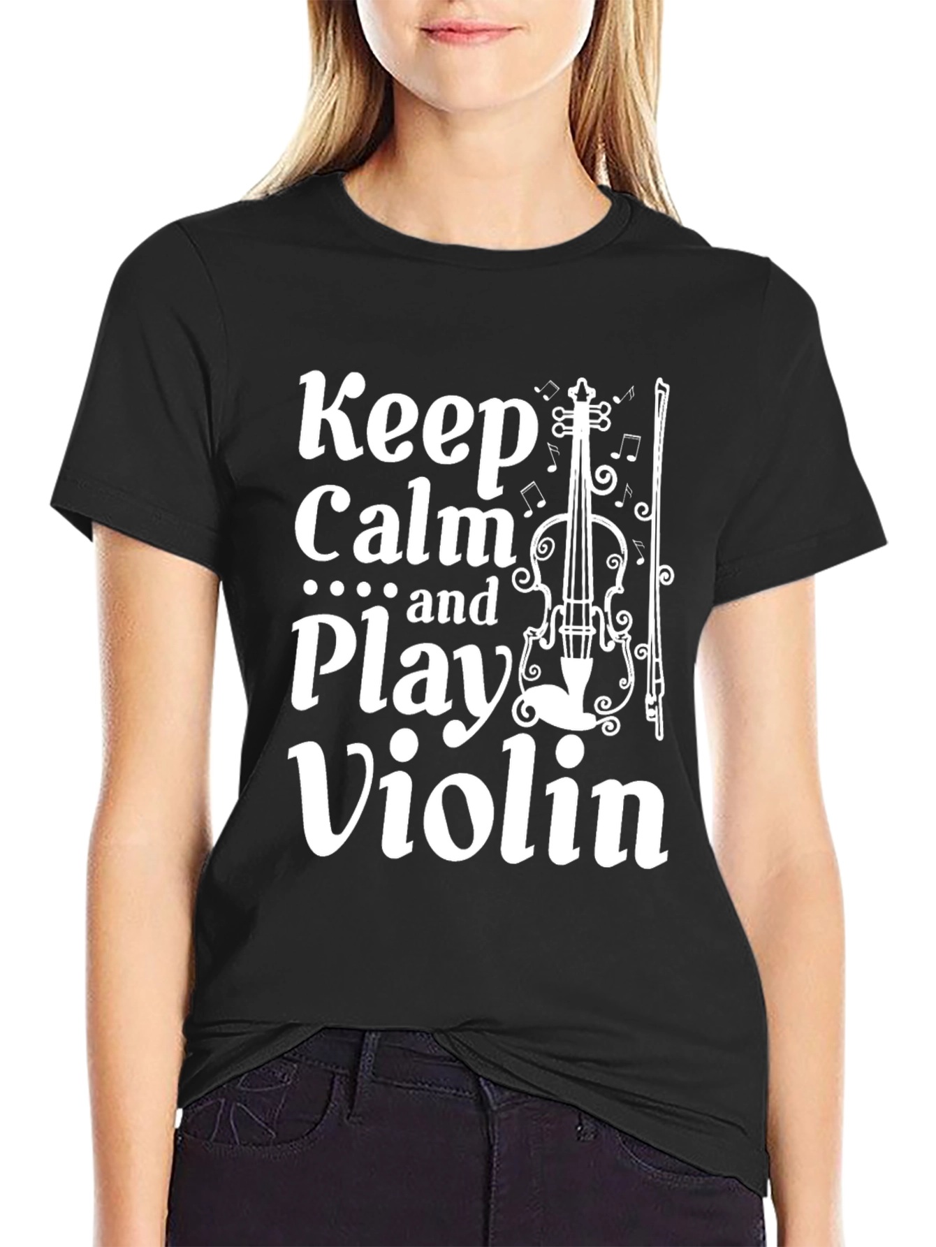 Keep Calm and Play Violin Black T-Shirt