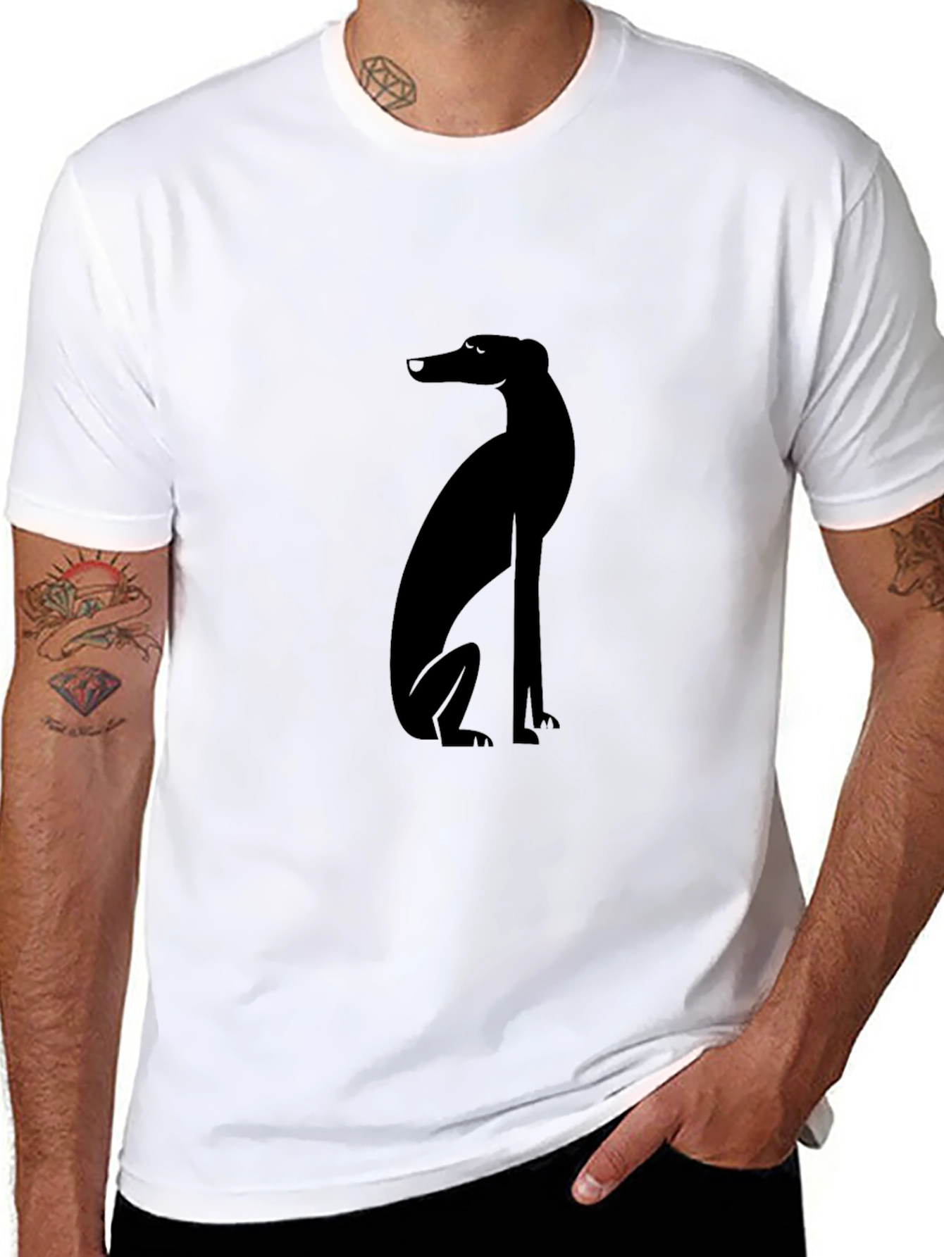 Modern Black Greyhound Dog Graphic Tee