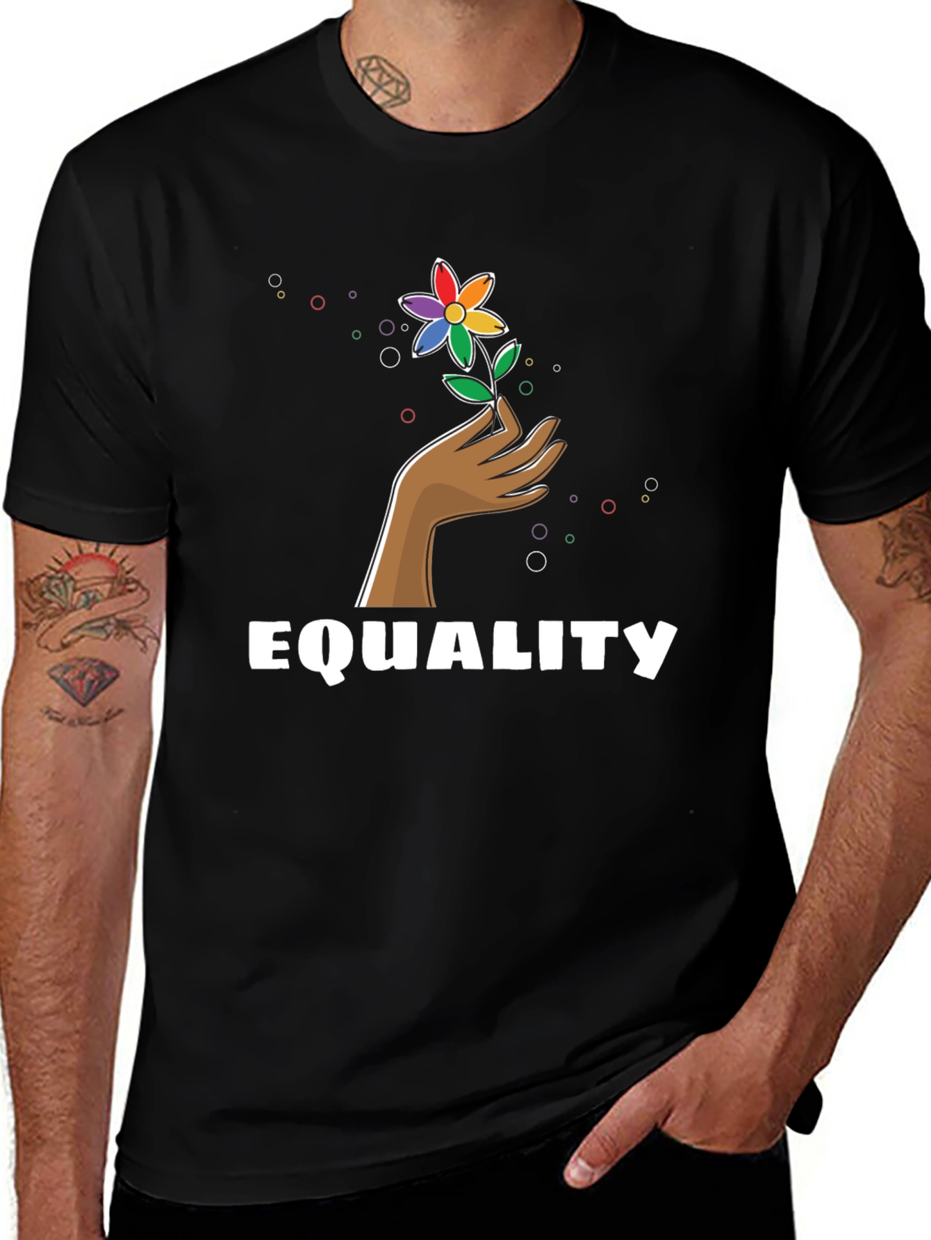 Equality Flower Graphic Tee - Unisex Black T-Shirt