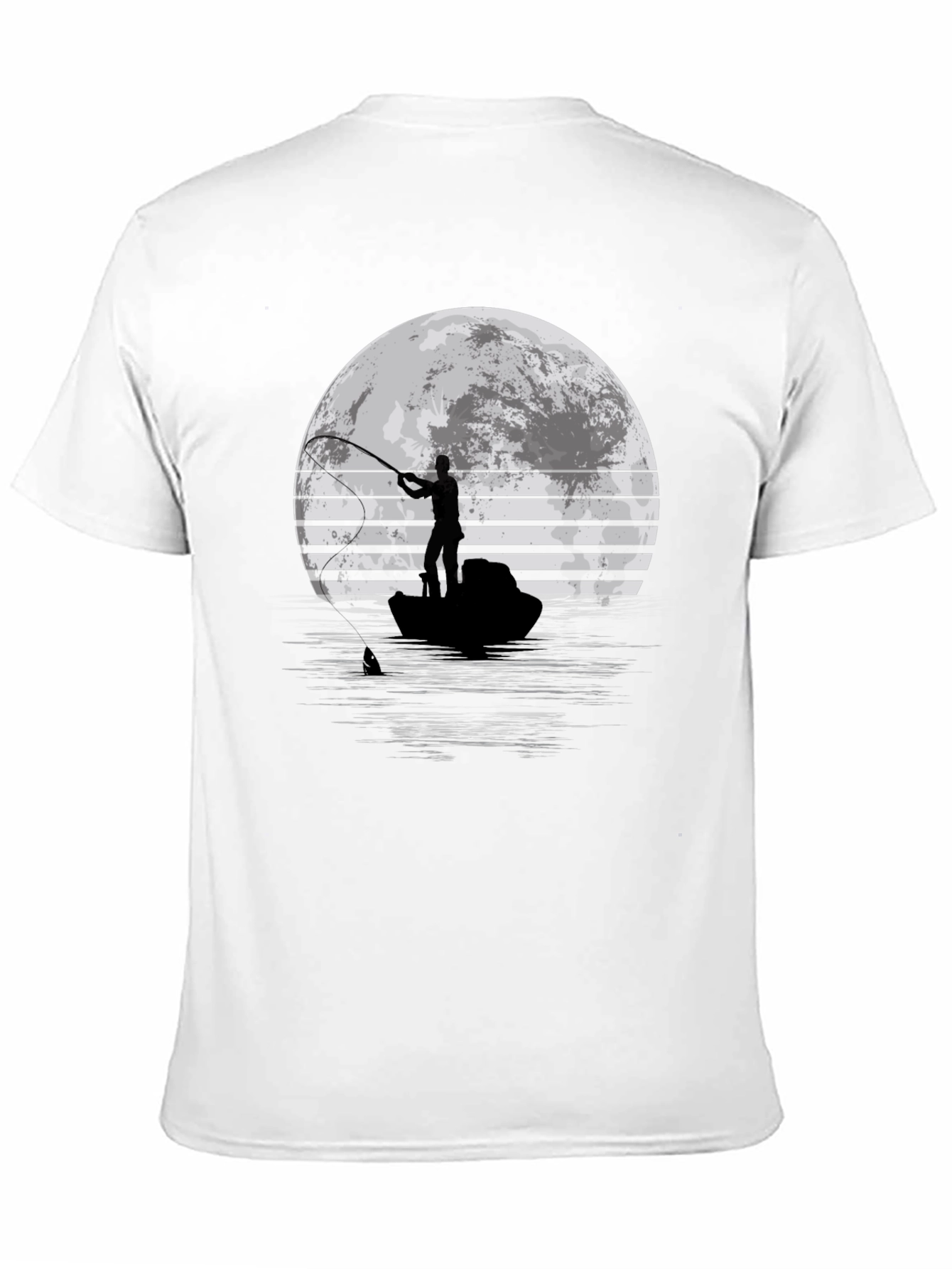 Fisherman Moon Graphic T-Shirt - Black