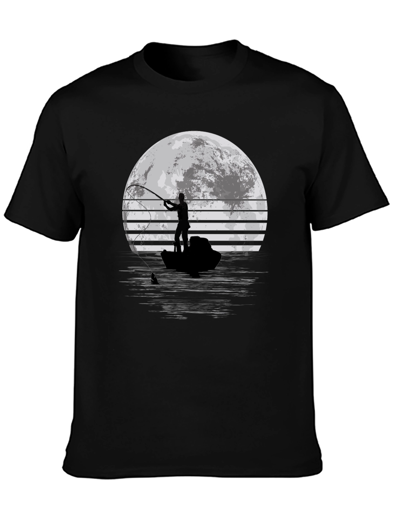 Fisherman Moon Graphic T-Shirt - Black