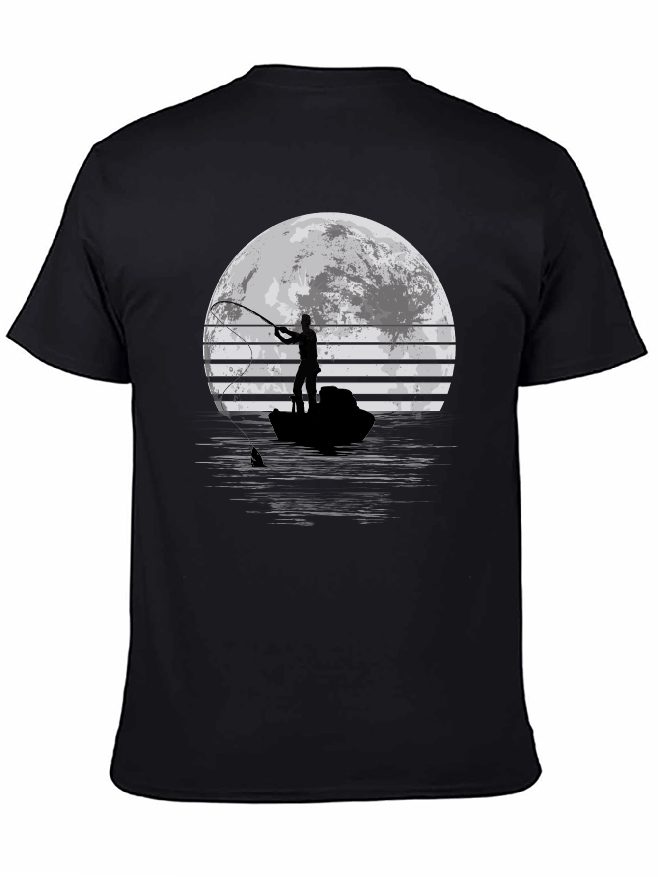 Fisherman Moon Graphic T-Shirt - Black