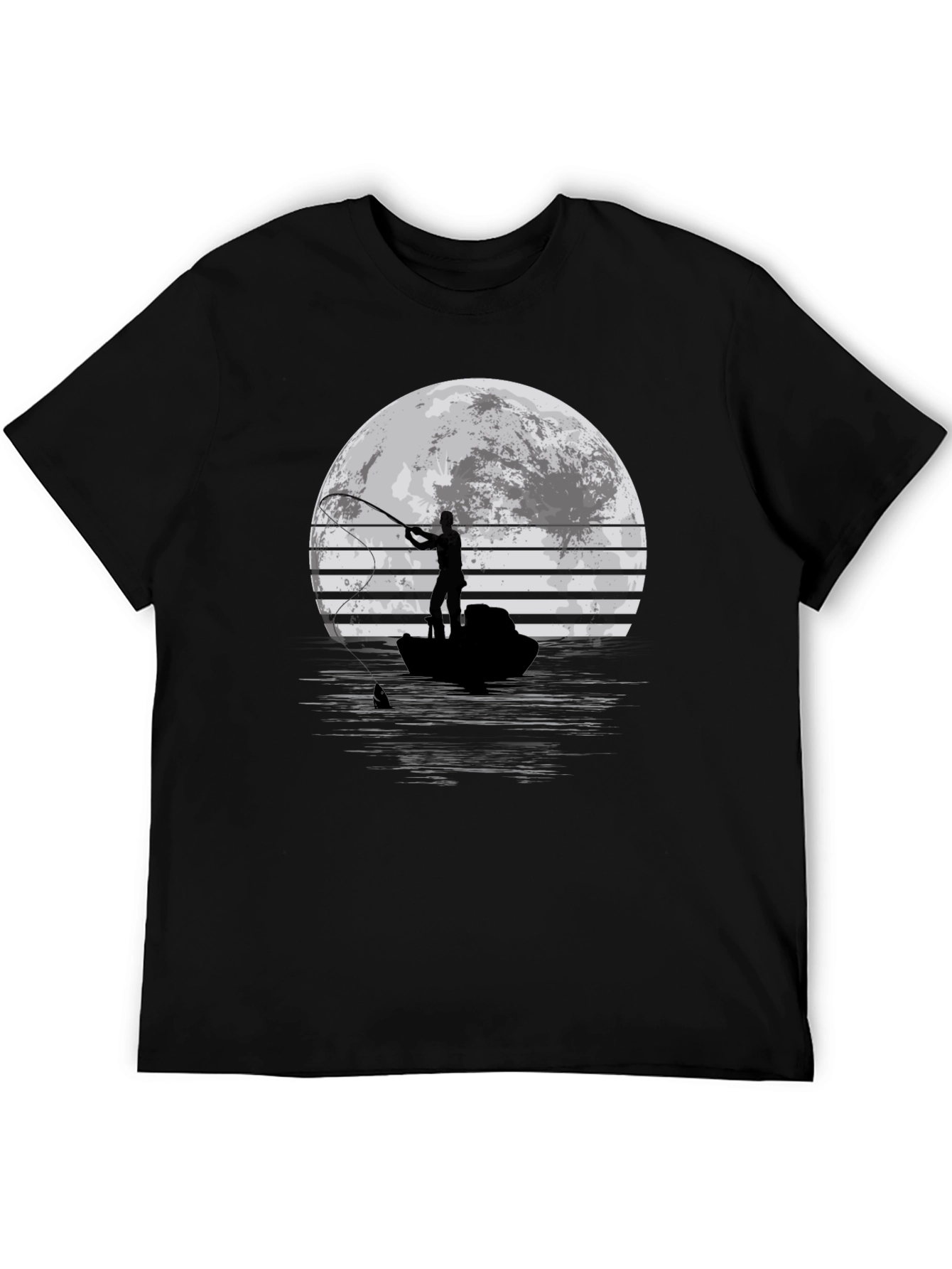 Fisherman Moon Graphic T-Shirt - Black