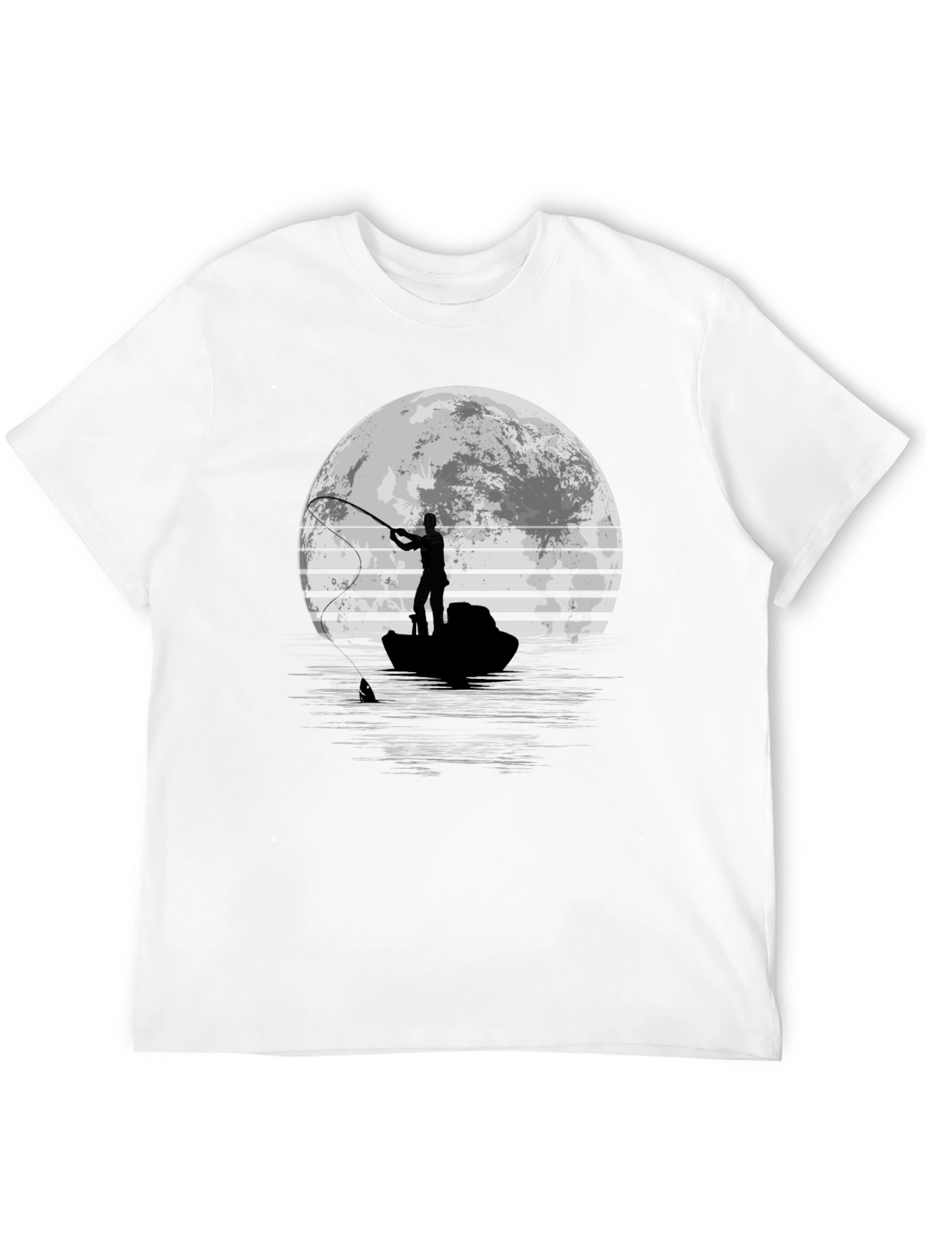 Fisherman Moon Graphic T-Shirt - Black
