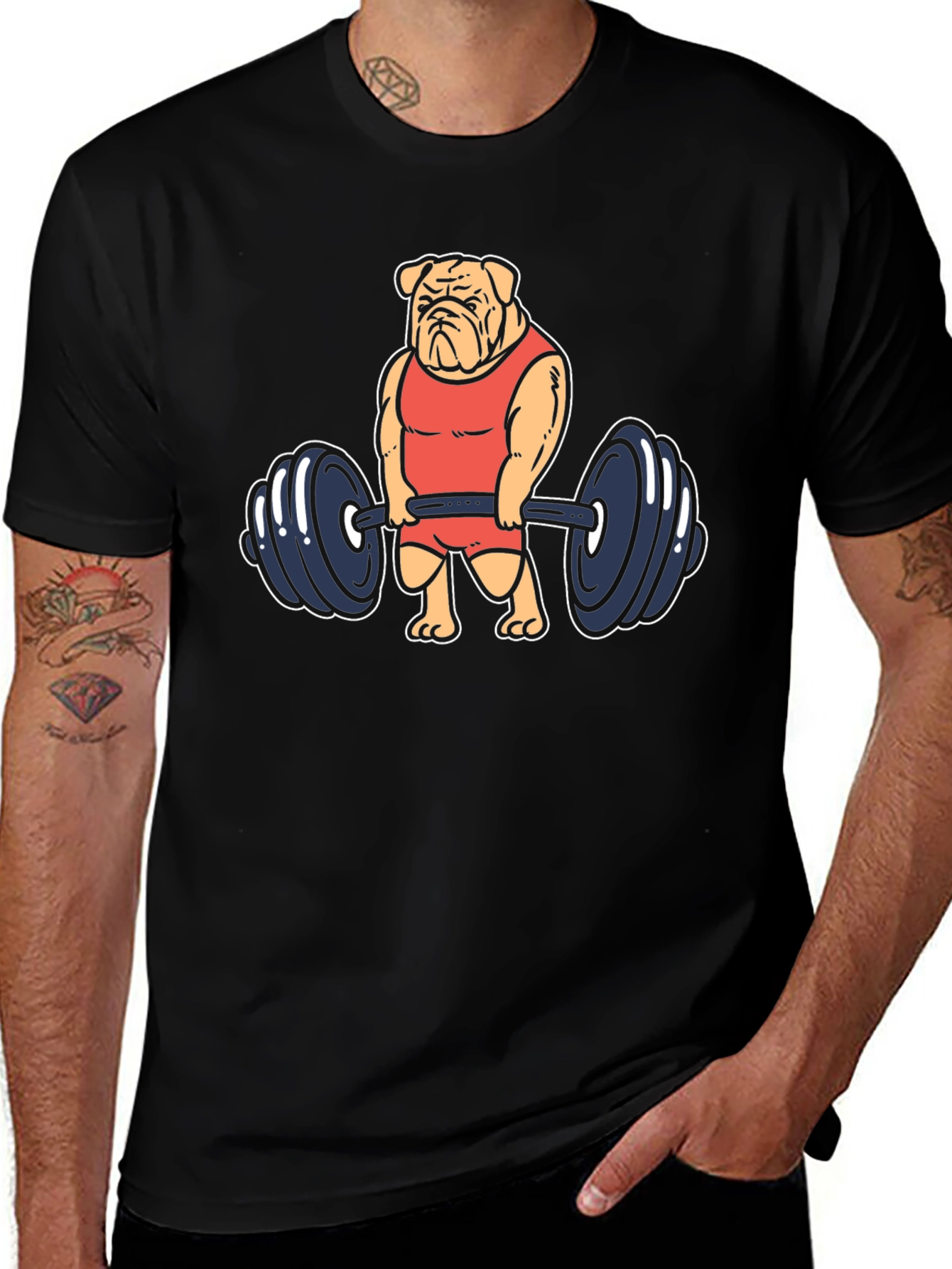 Bulldog Lifting Weights Graphic Tee