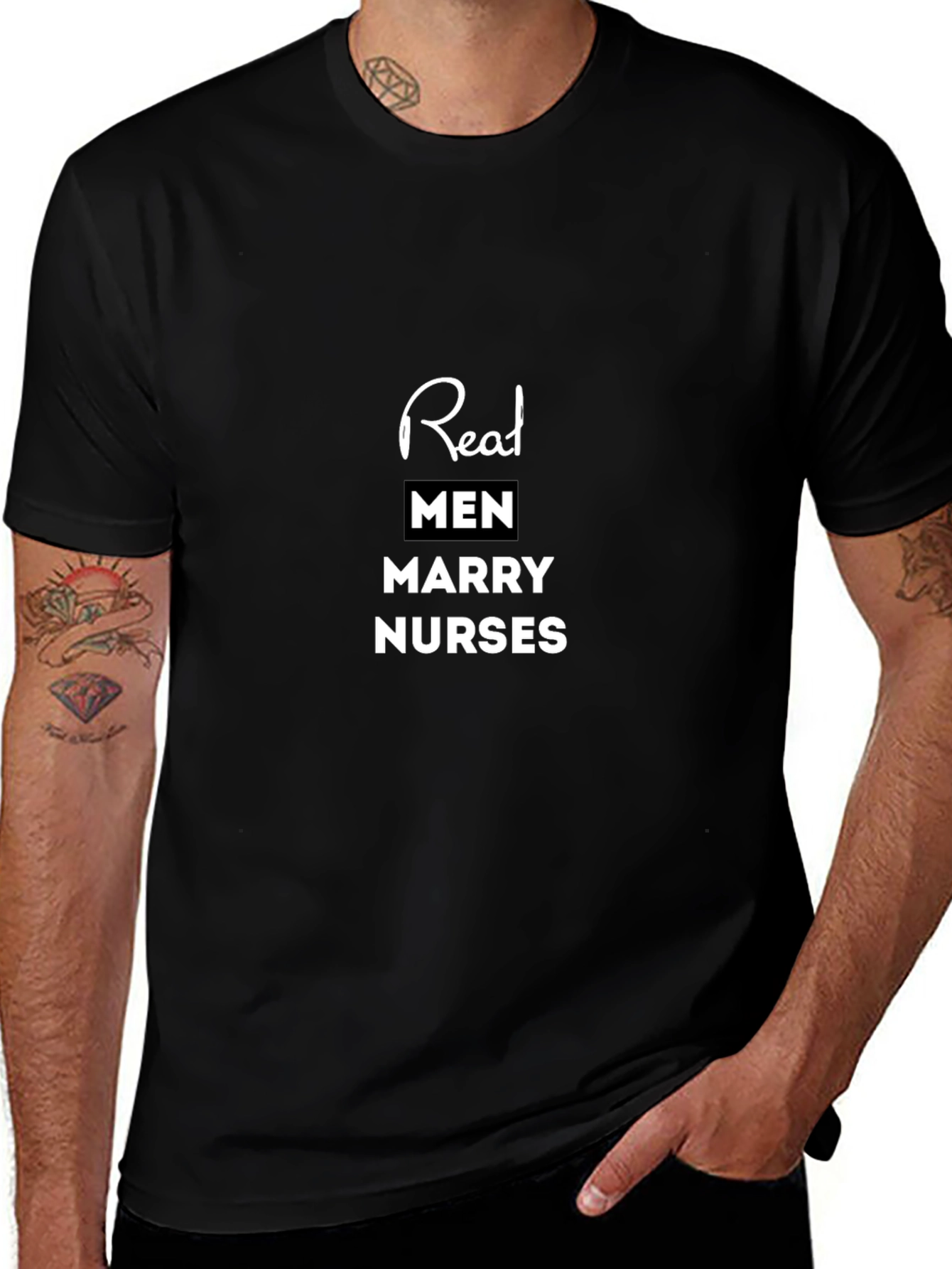 Real Men Marry Nurses Black Tee