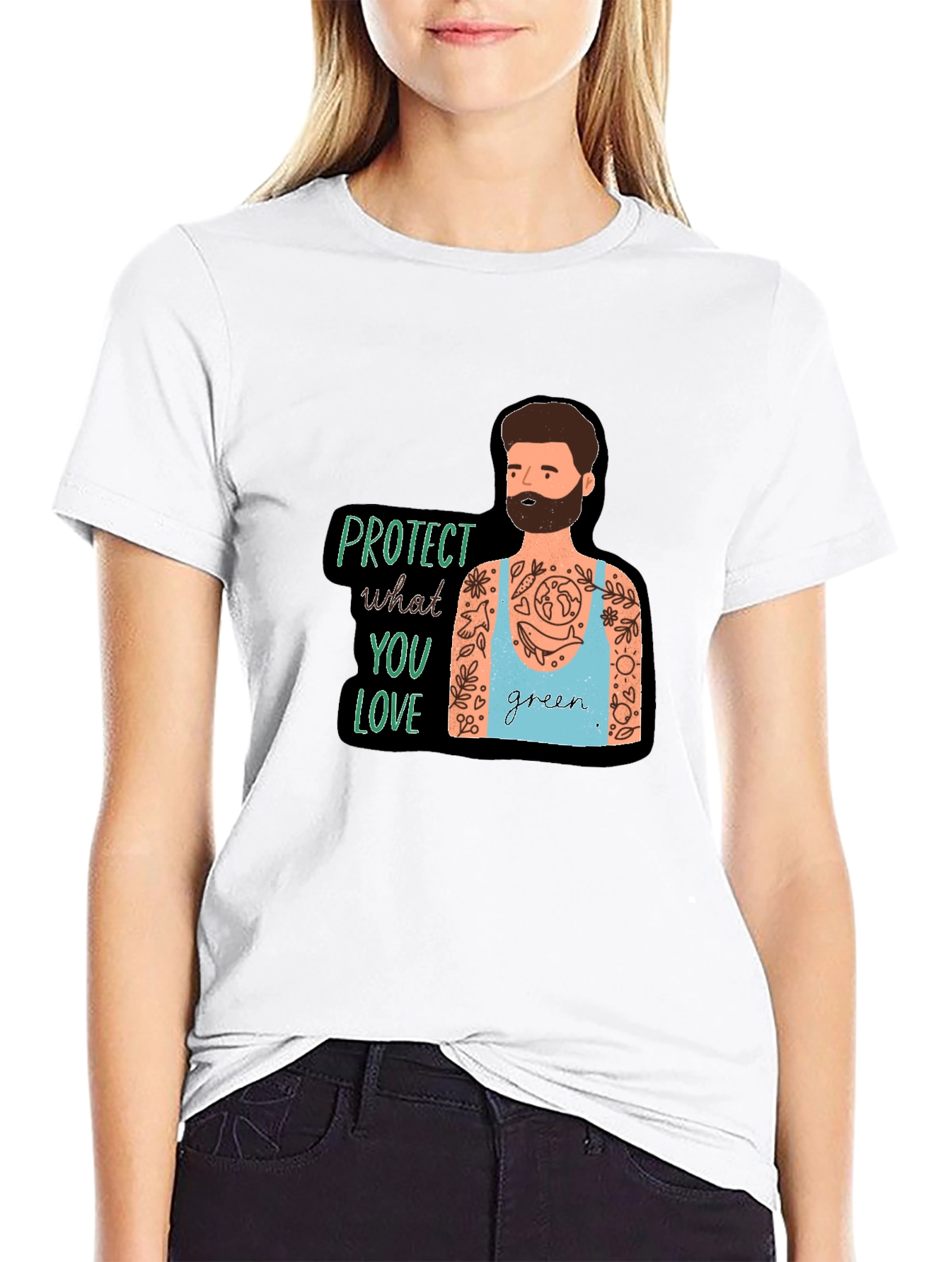 Eco-Friendly Protect Nature Graphic Black T-Shirt