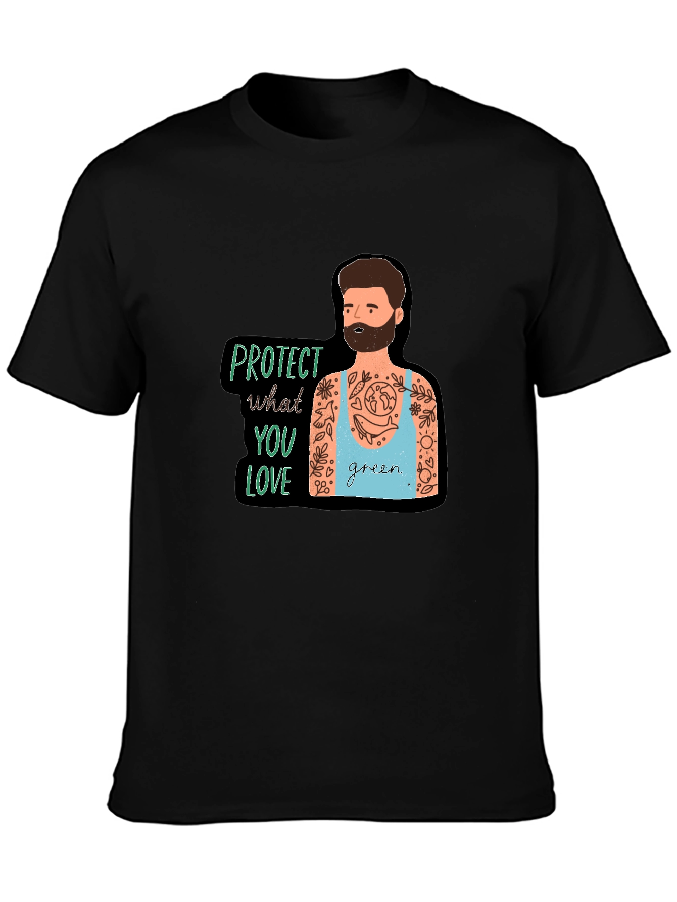 Eco-Friendly Protect Nature Graphic Black T-Shirt
