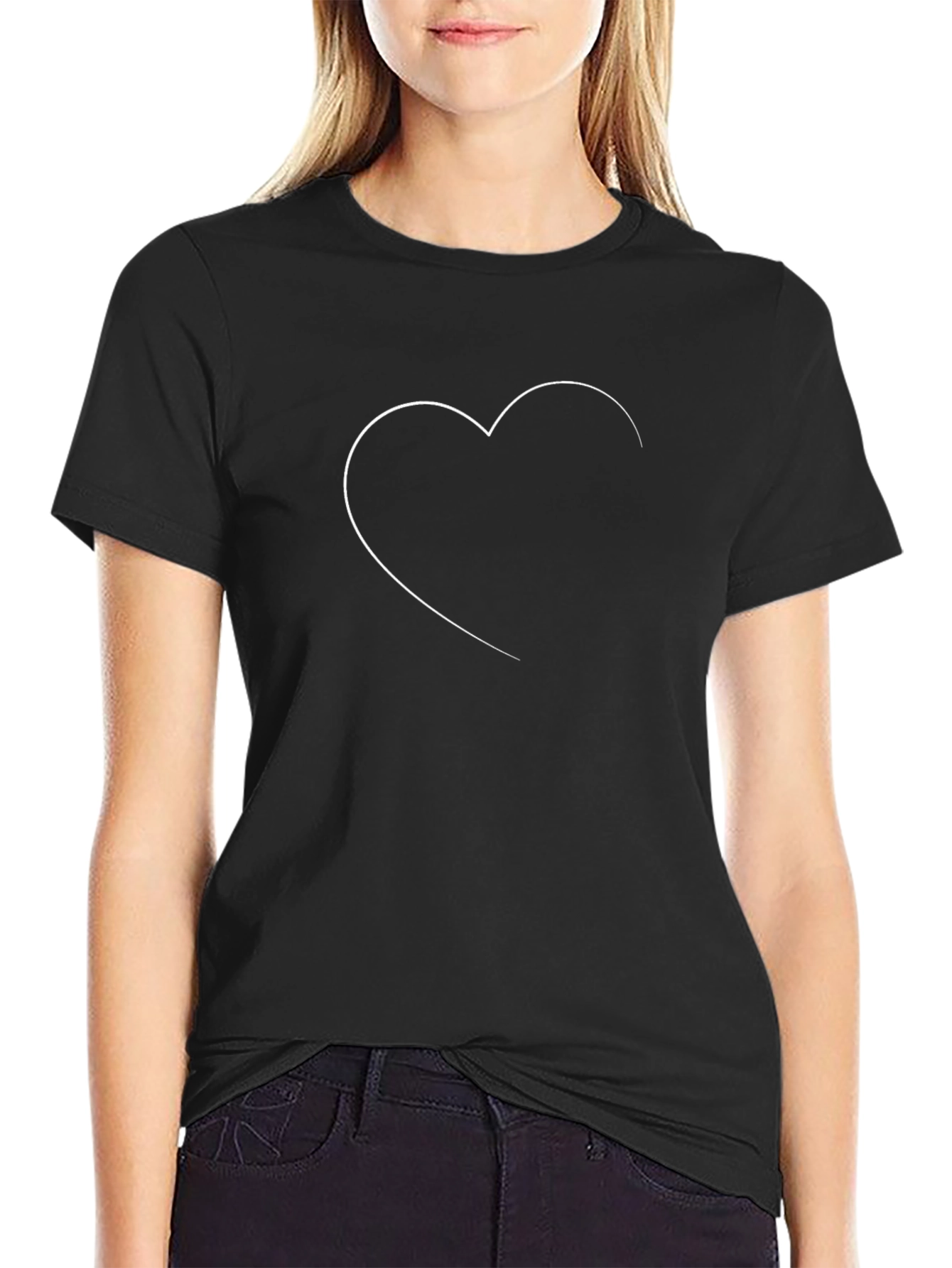 Minimalist Heart Outline Black Tee