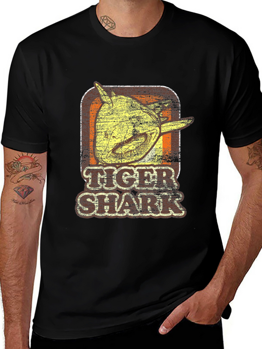 Tiger Shark Graphic T-Shirt - Distressed Vintage Style