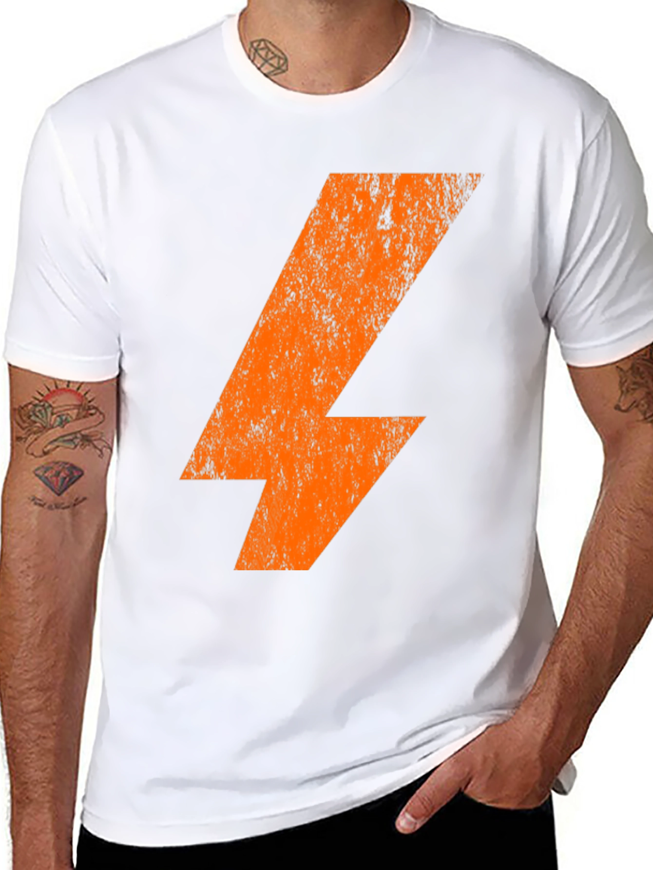 Orange Lightning Bolt Graphic Print Black T-Shirt