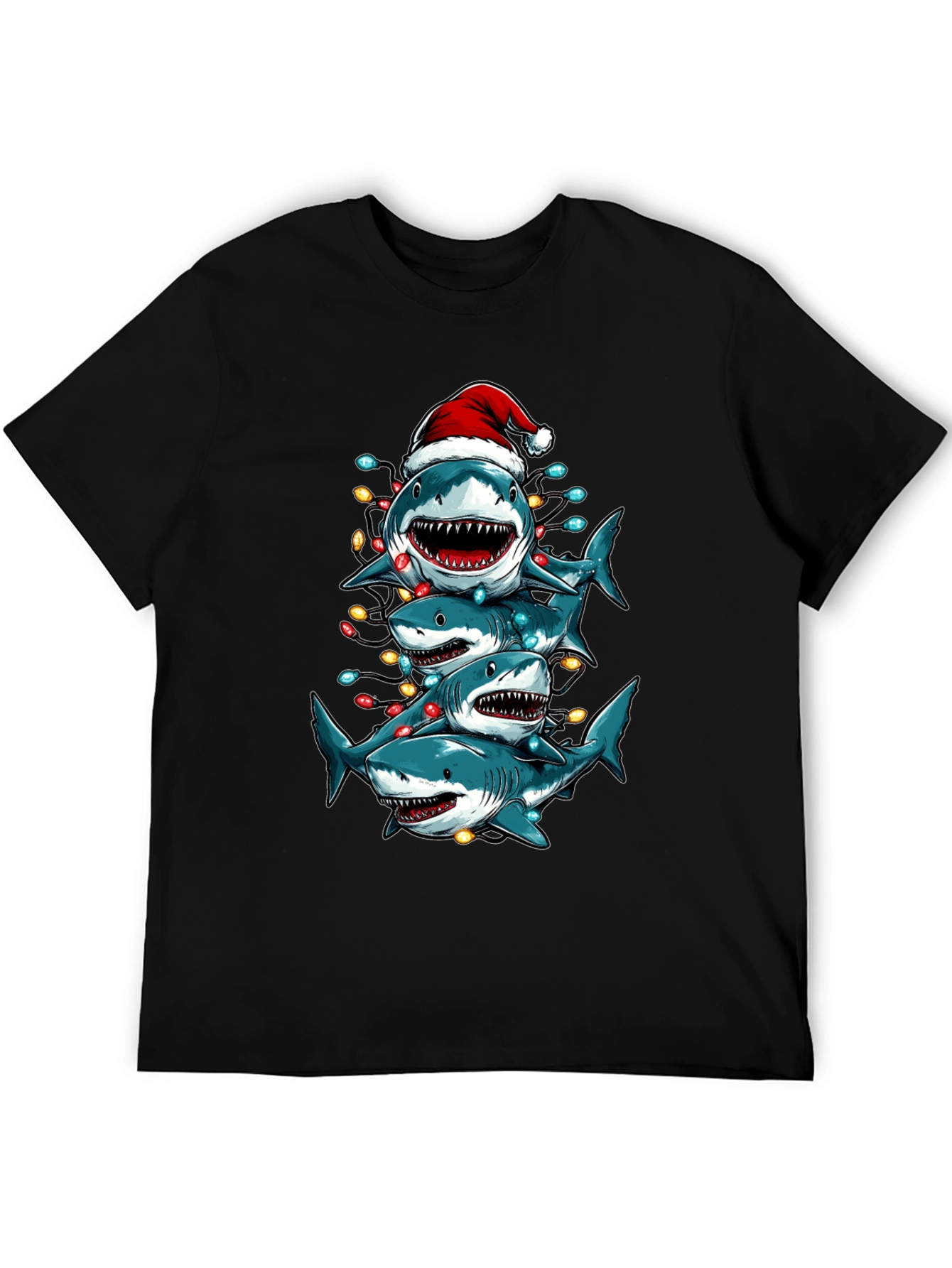 Christmas Shark Stack T-Shirt Holiday Tee