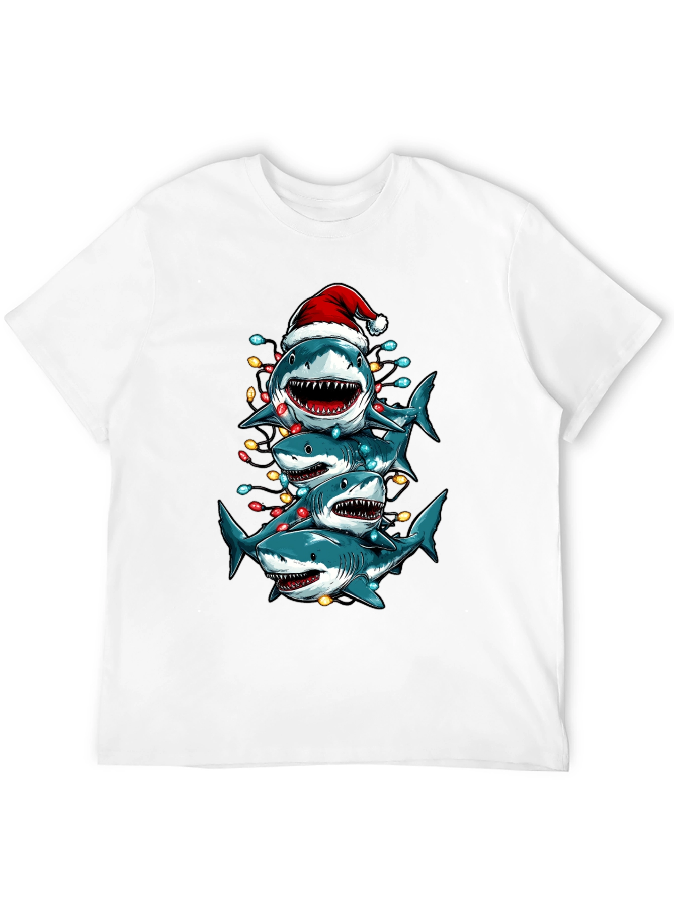 Christmas Shark Stack T-Shirt Holiday Tee